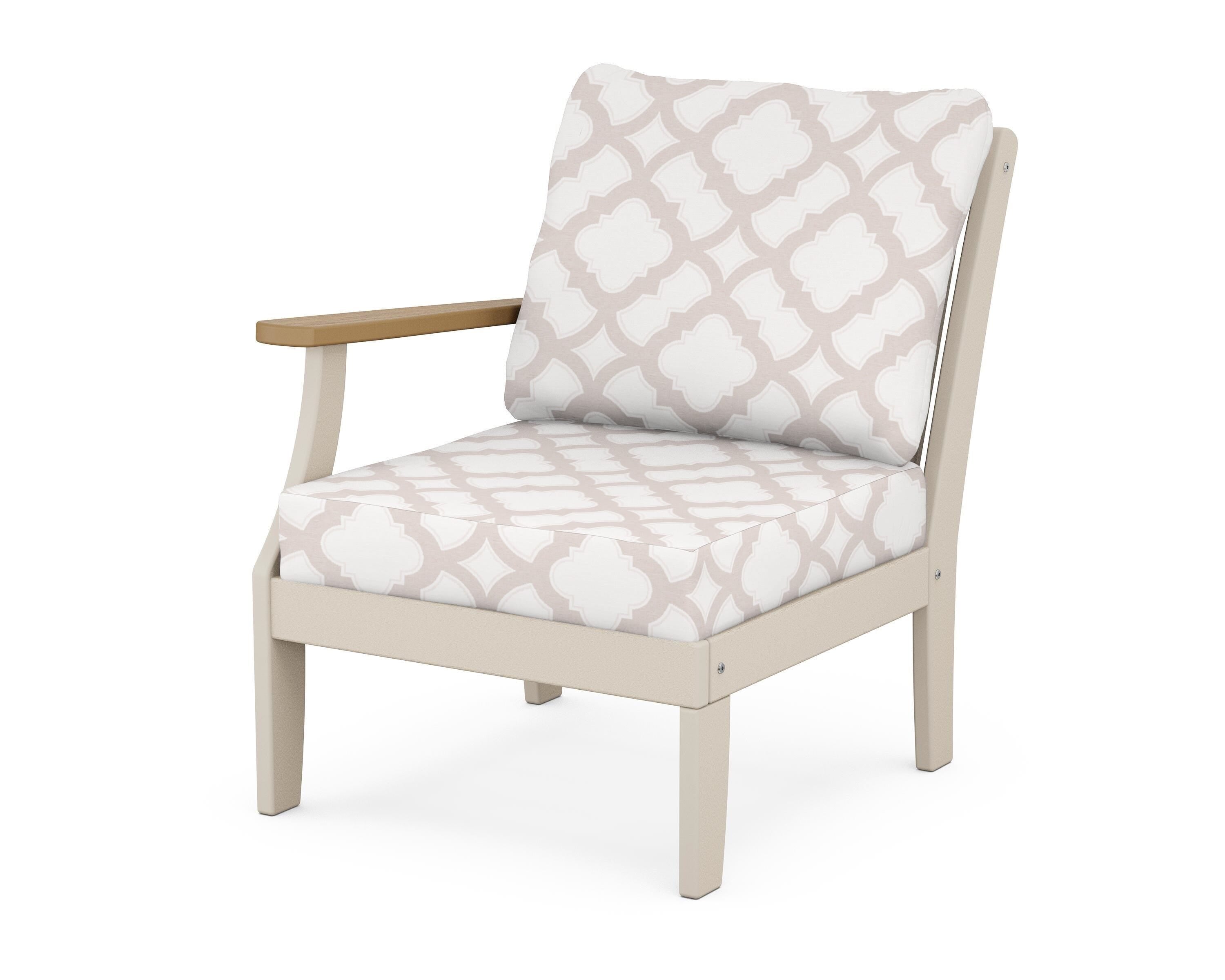 POLYWOOD® Braxton Modular Left Arm Chair in Sand / Natural / Trellis Dune Burlap