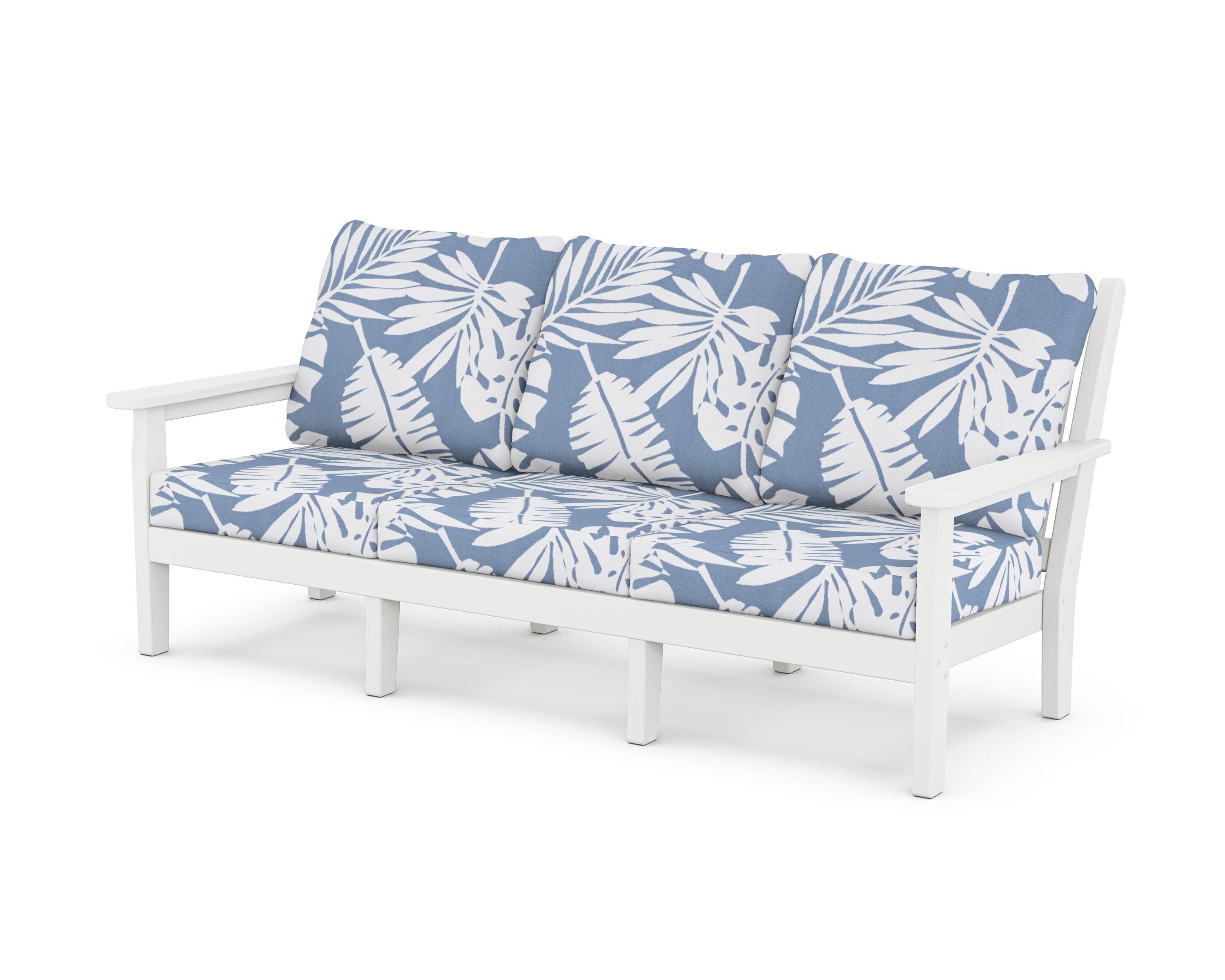 POLYWOOD® Chippendale Deep Seating Sofa in White / Leaf Sky Blue