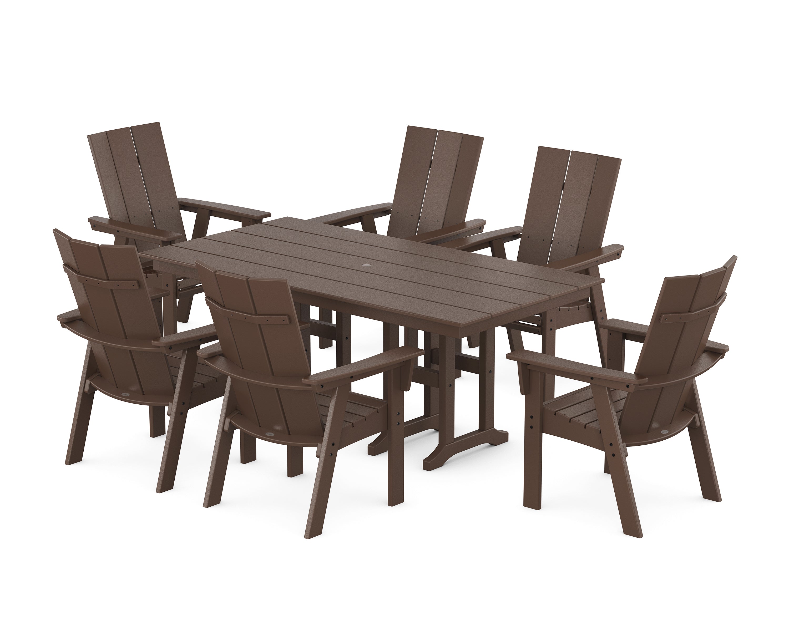 POLYWOOD® Modern Curveback Adirondack 7-Piece Farmhouse Dining Set in Mahogany