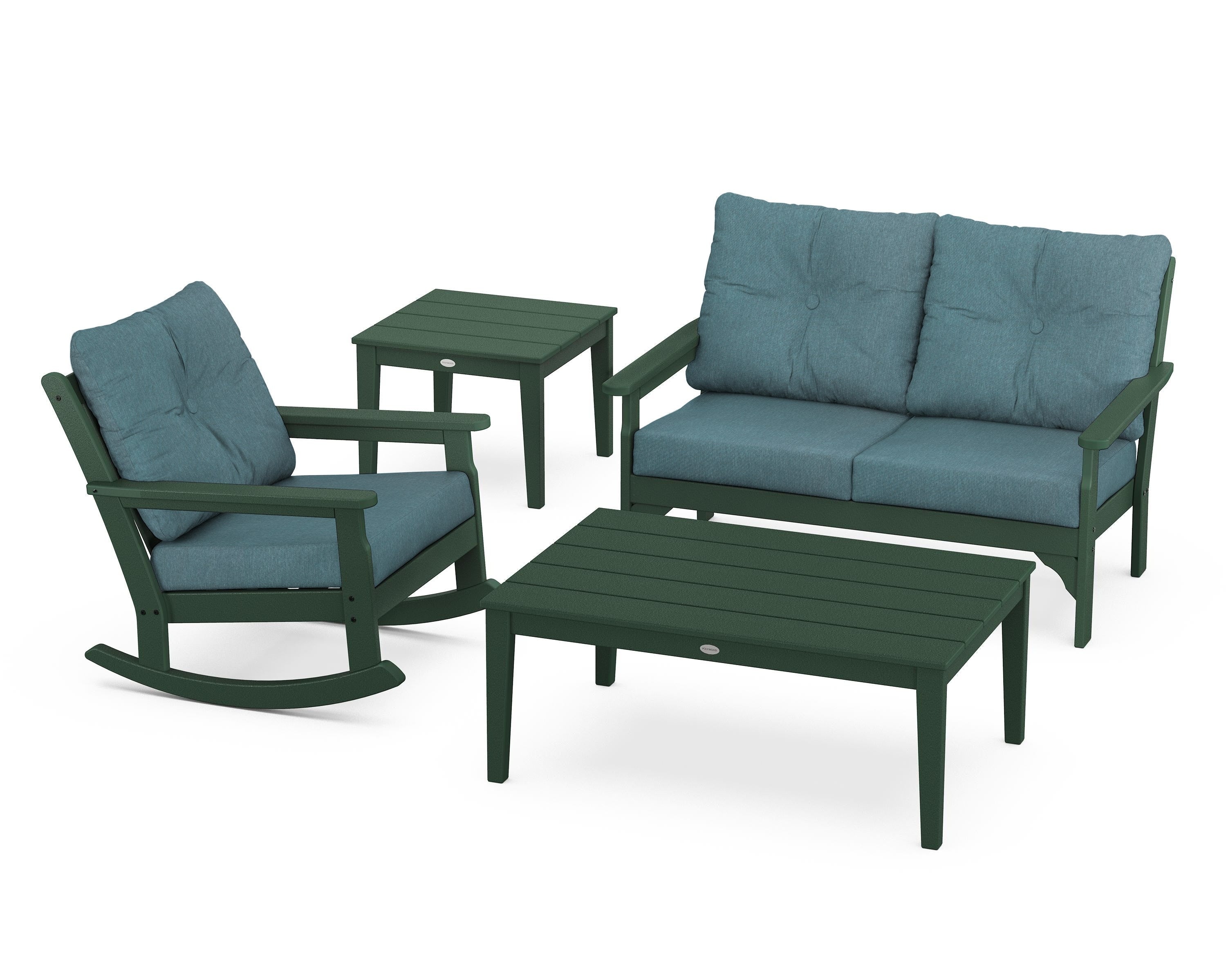 POLYWOOD® Vineyard 4-Piece Deep Seating Rocker Set in Green / Ocean Teal
