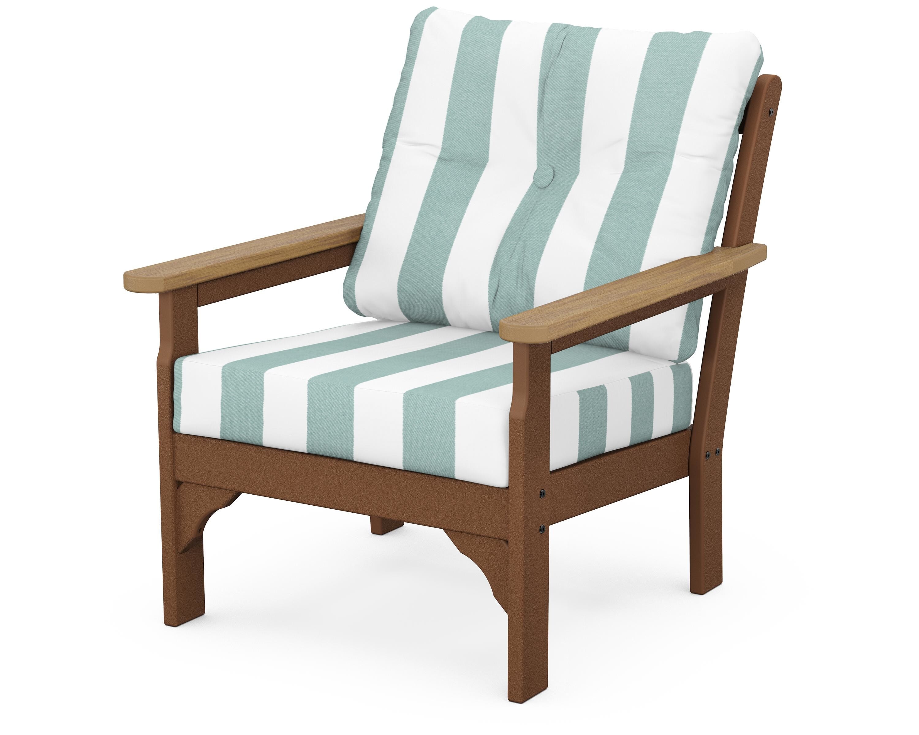 POLYWOOD® Vineyard Deep Seating Chair in Teak / Natural / Cabana Stripe Glacier Spa