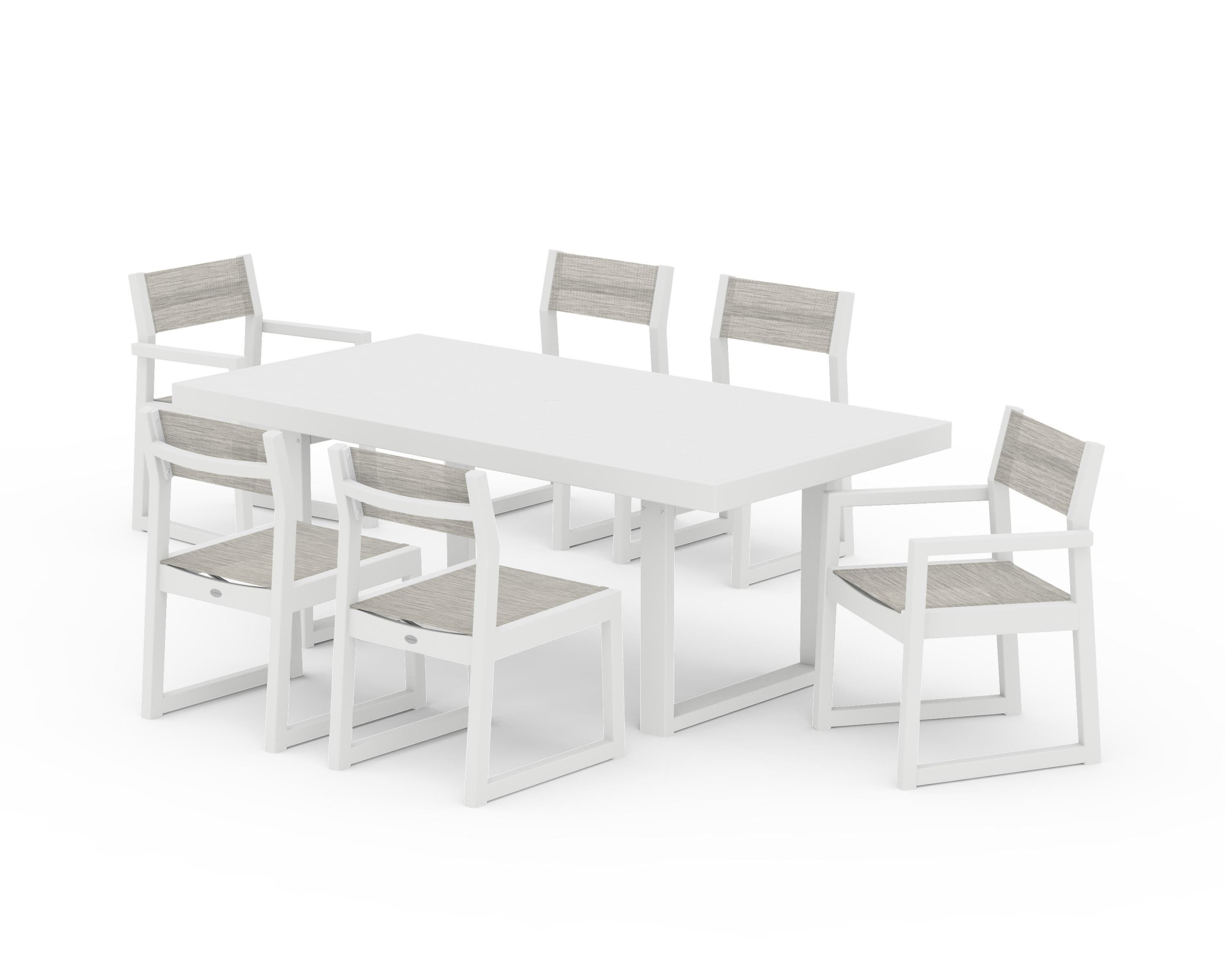 POLYWOOD® EDGE Sling 7-Piece Dining Set in White / Birch Sling