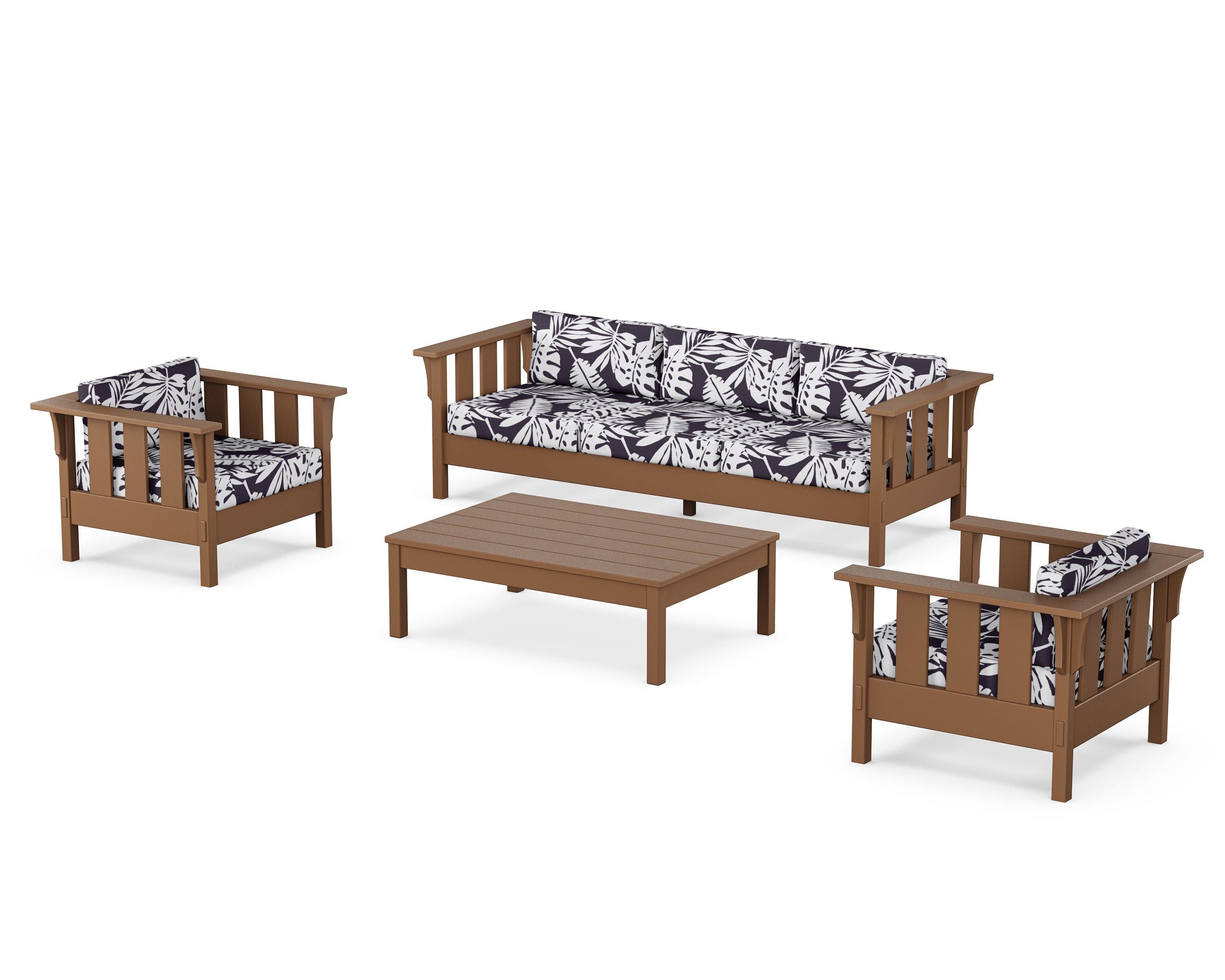 Martha Stewart by POLYWOOD® Acadia 4-Piece Deep Seating Set with Sofa in Teak / Leaf Navy