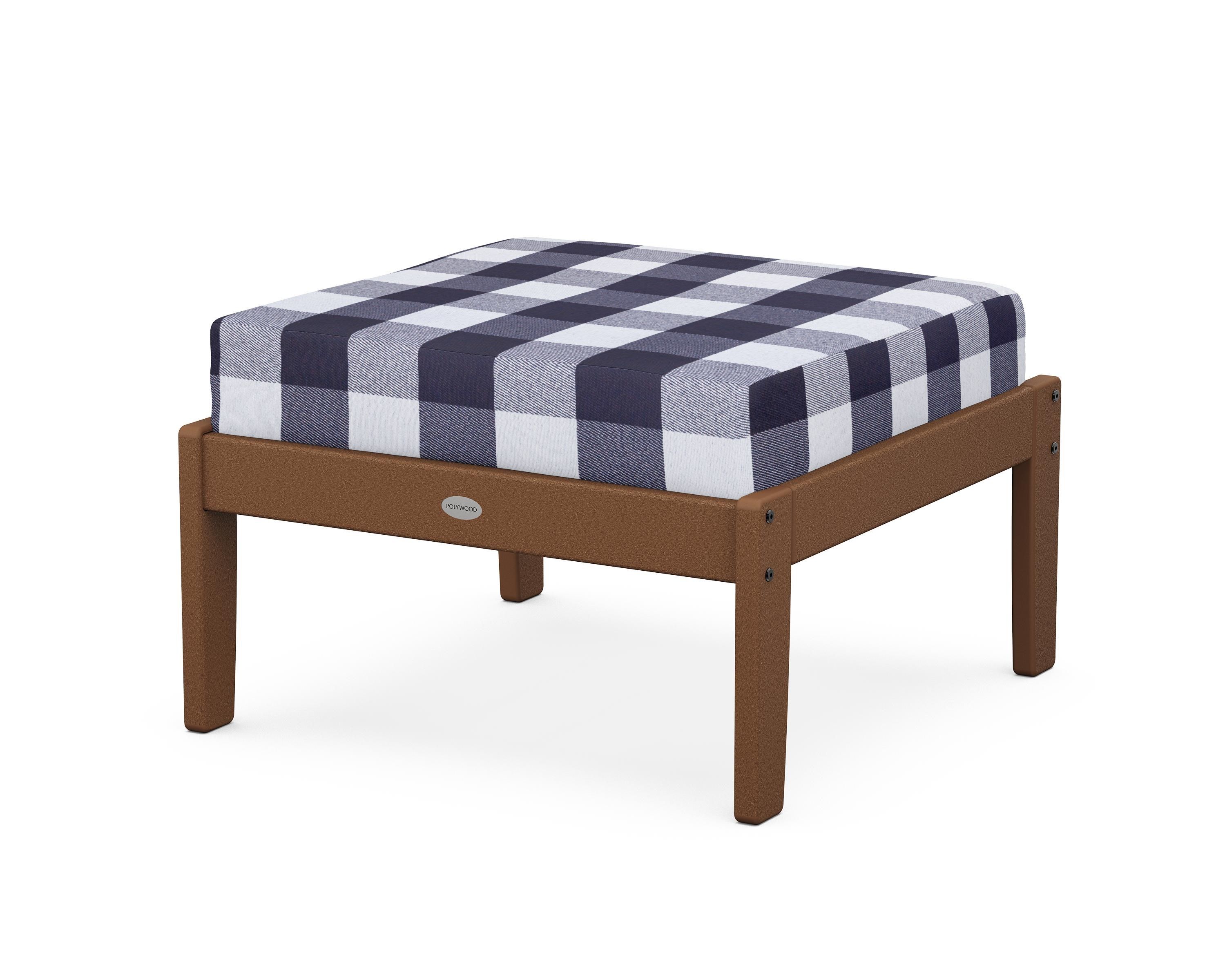 POLYWOOD® Braxton Deep Seating Ottoman in Teak / Buffalo Plaid Navy