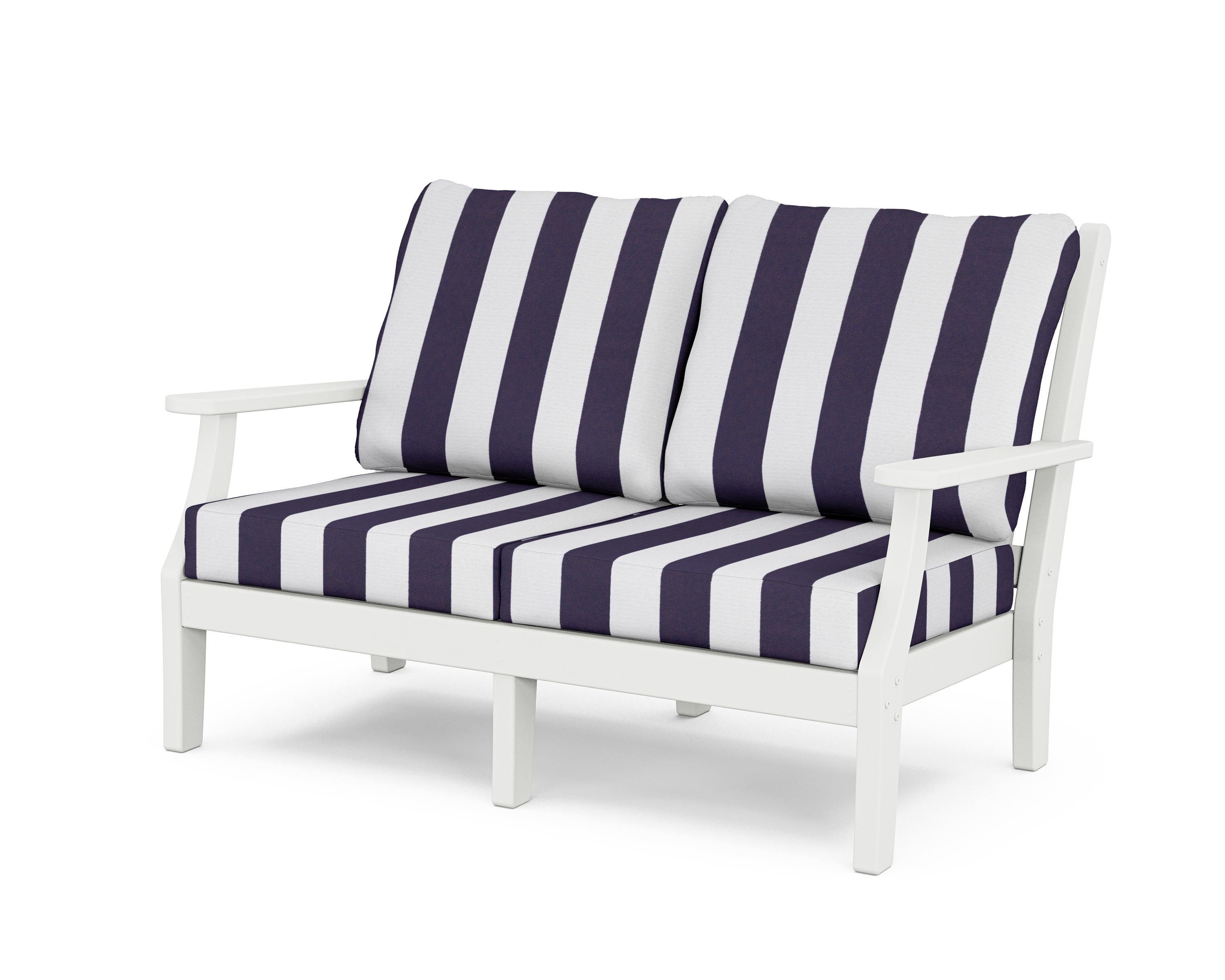 Country Living Wovendale Deep Seating Loveseat in White / Cabana Stripe Navy