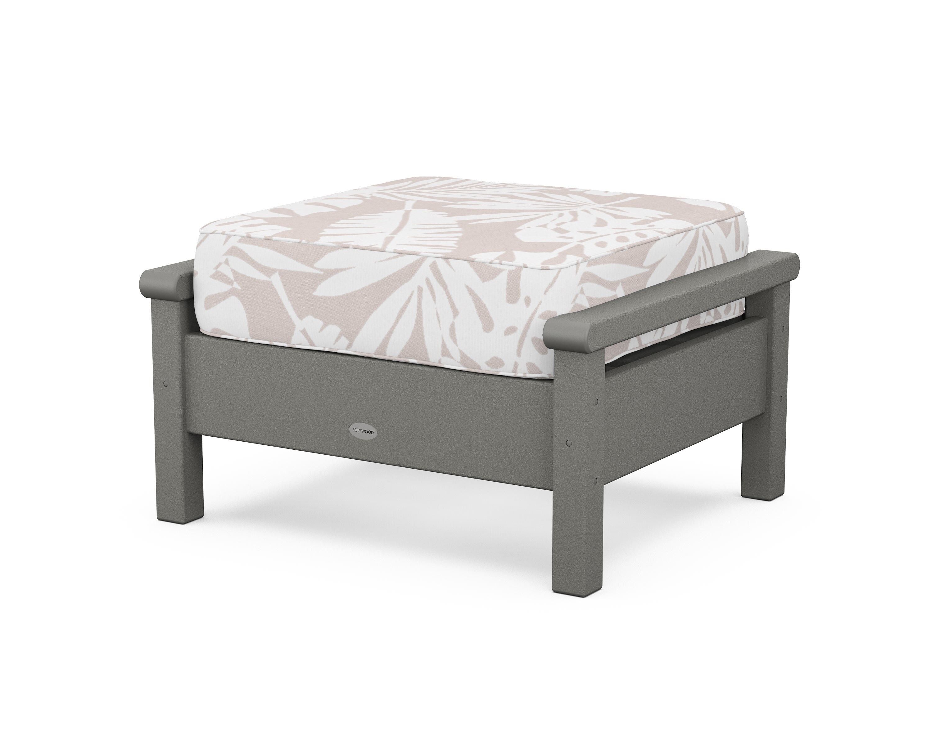 POLYWOOD® Harbour Deep Seating Ottoman in Slate Grey / Leaf Dune Burlap