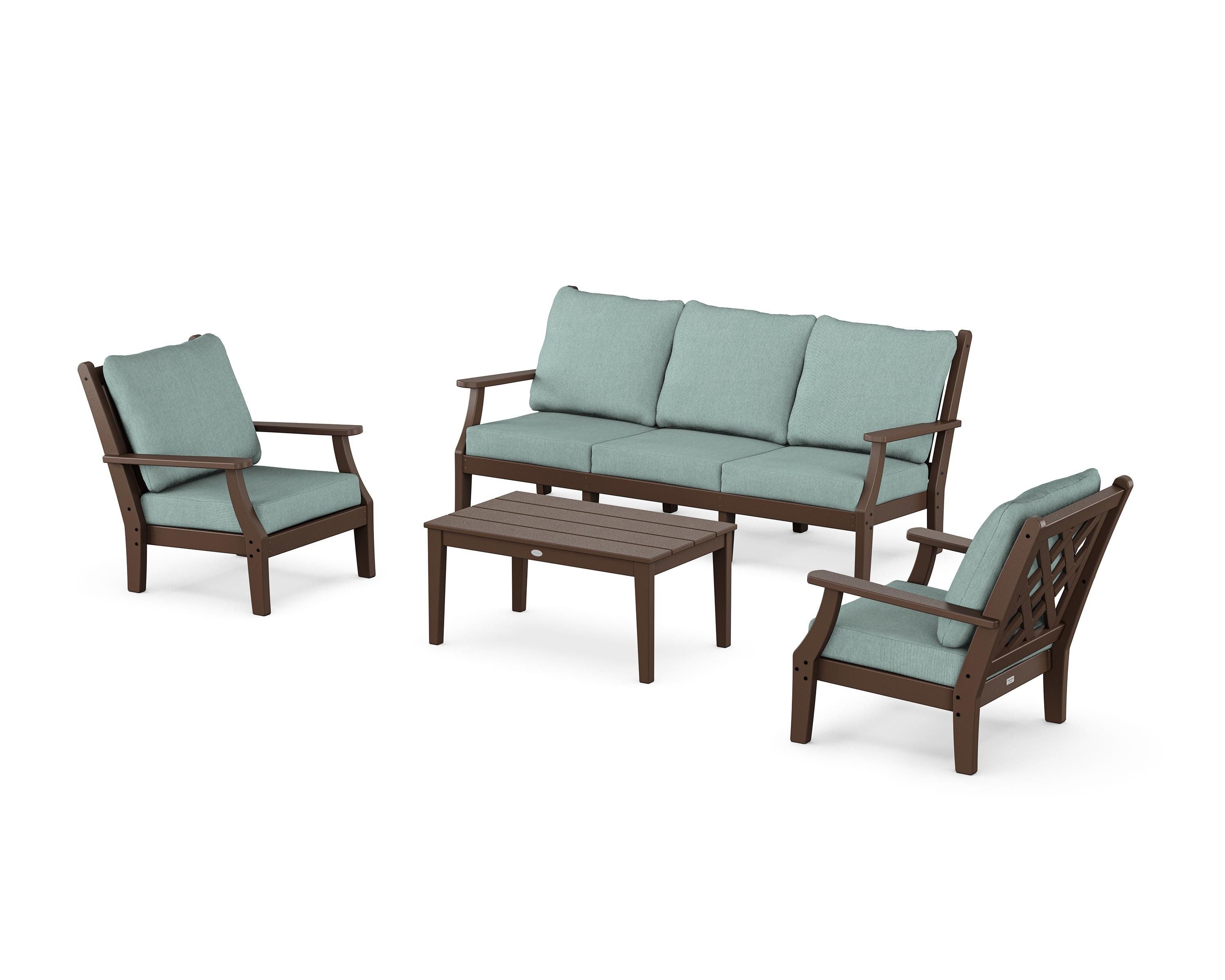 Country Living Wovendale 4-Piece Deep Seating Set with Sofa in Mahogany / Glacier Spa
