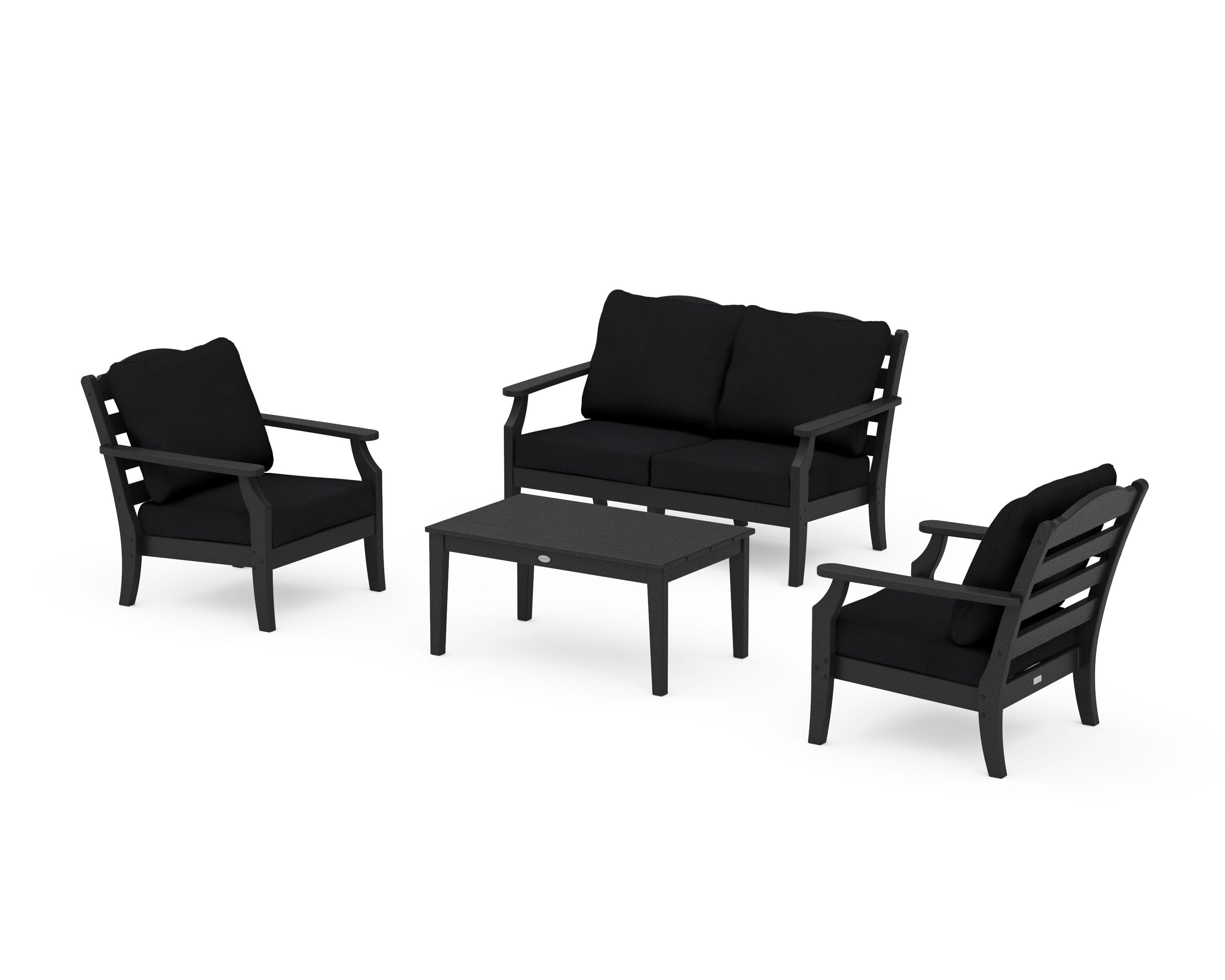 Draper James™ by POLYWOOD® Savannah 4-Piece Deep Seating Set with Loveseat in Black / Midnight Linen