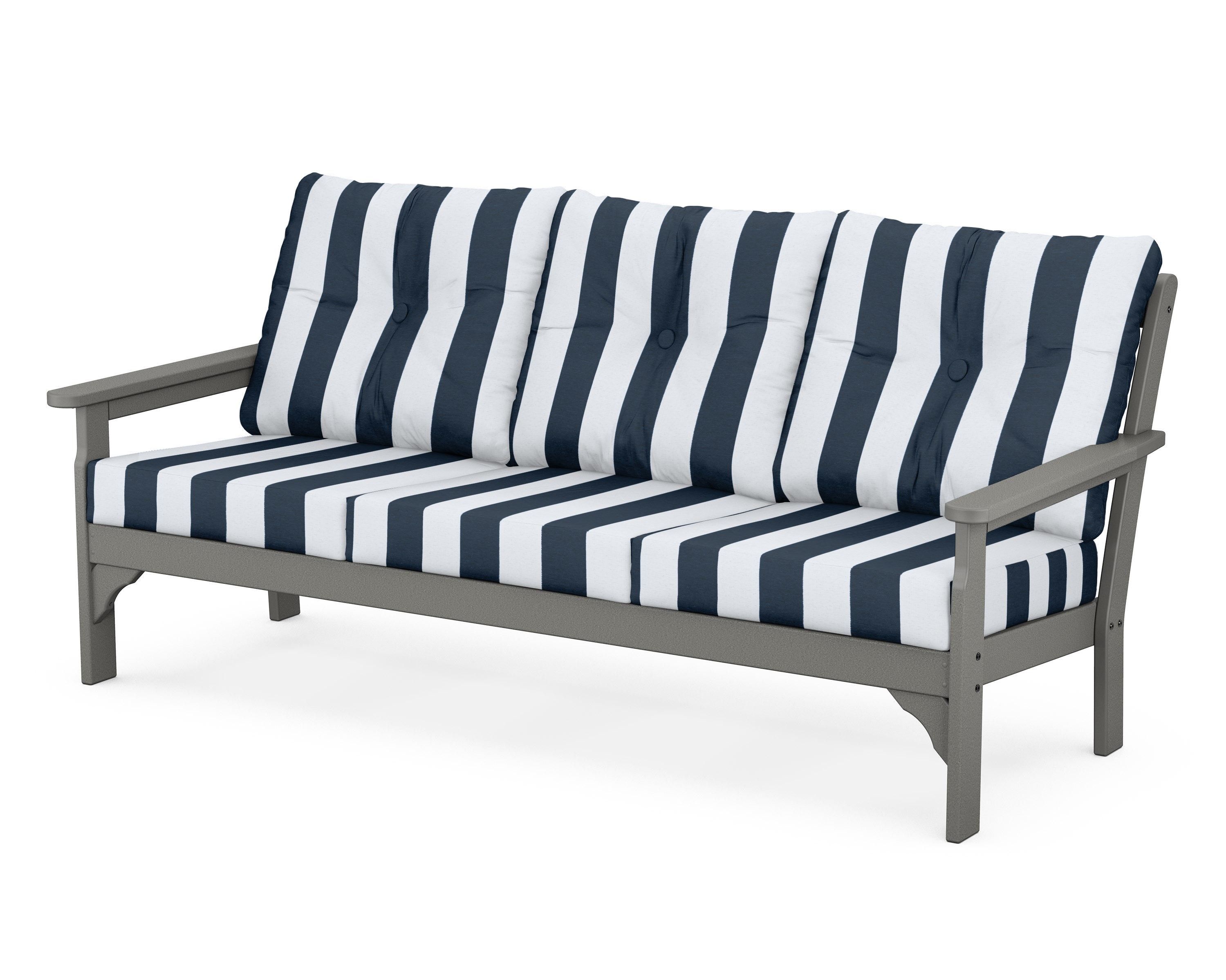 POLYWOOD® Vineyard Deep Seating Sofa in Slate Grey / Cabana Stripe Marine Indigo
