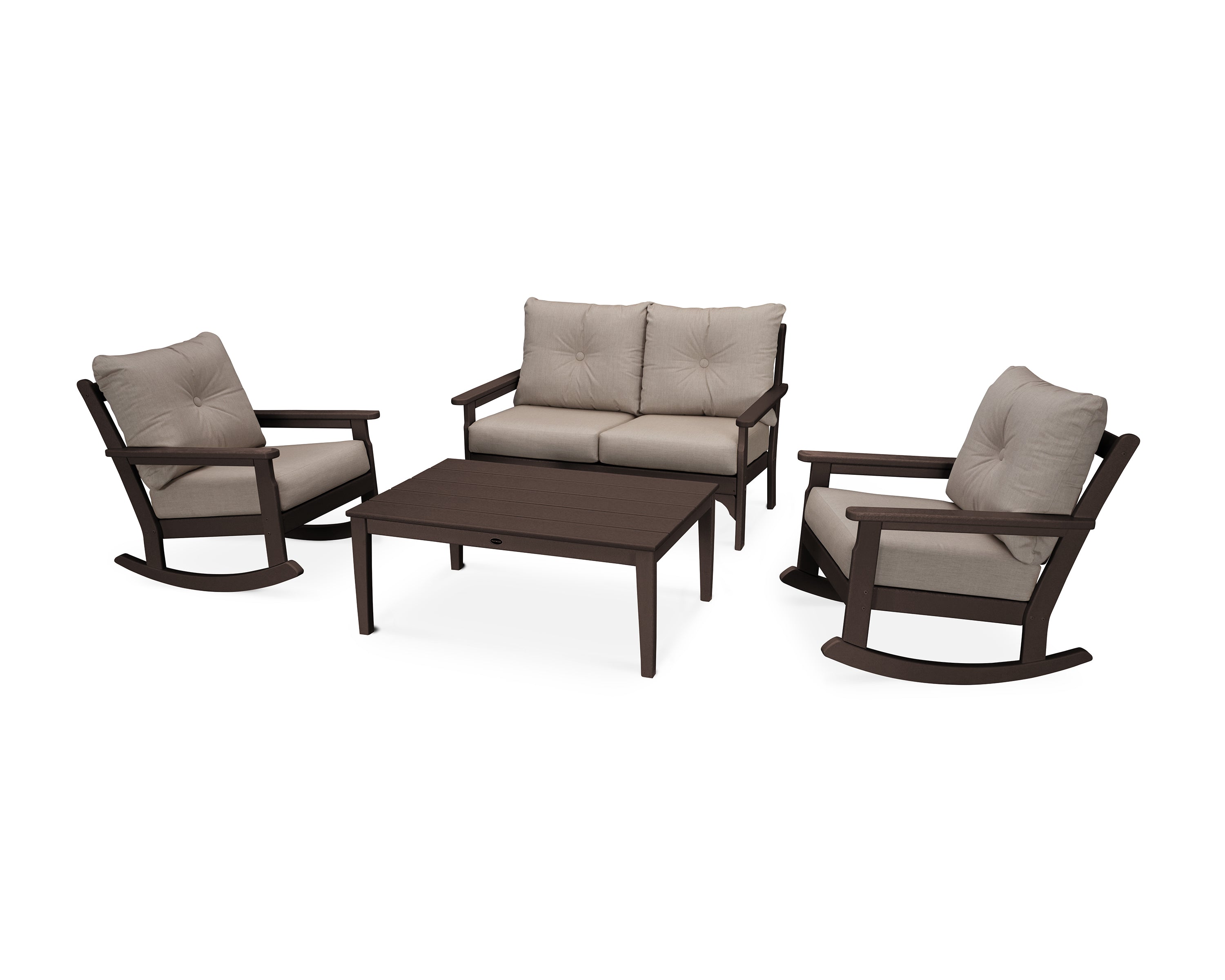 POLYWOOD® Vineyard 4-Piece Deep Seating Rocking Chair Set in Mahogany / Cast Ash