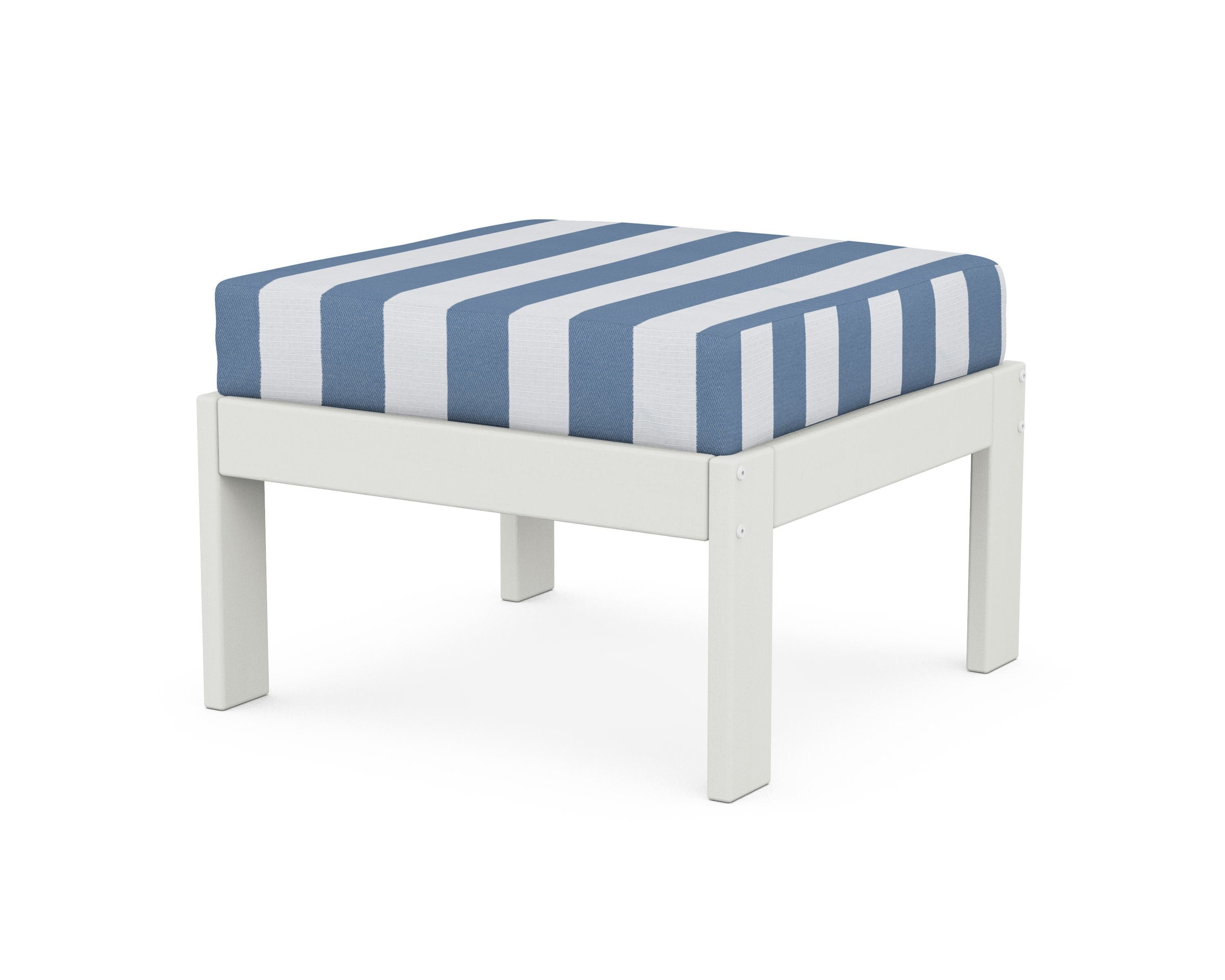 POLYWOOD® Vineyard Modular Ottoman in Vintage White / Cabana Stripe Sky Blue