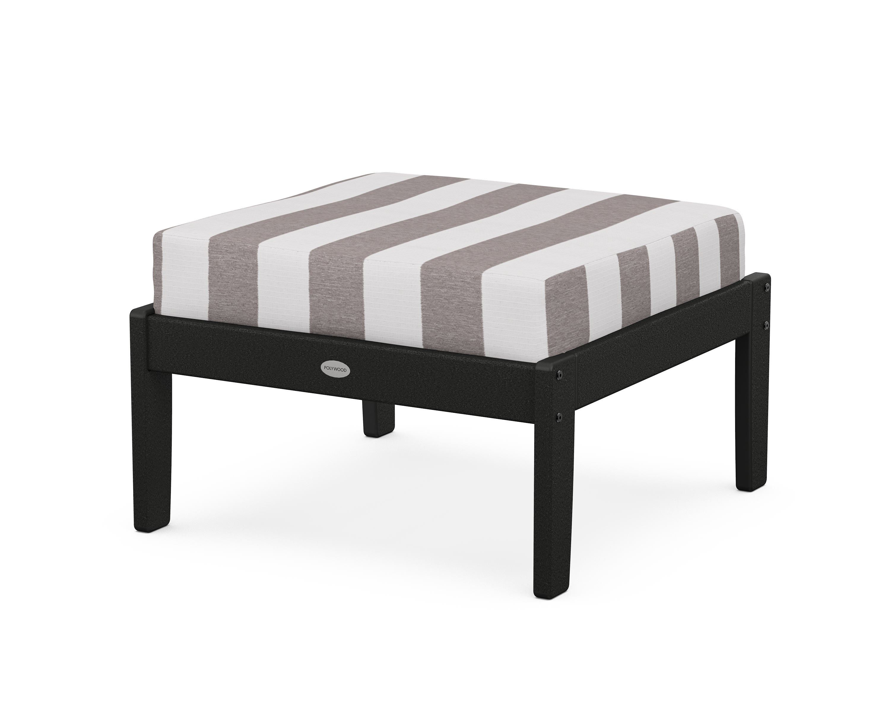 POLYWOOD® Braxton Deep Seating Ottoman in Black / Cabana Stripe Grey Mist