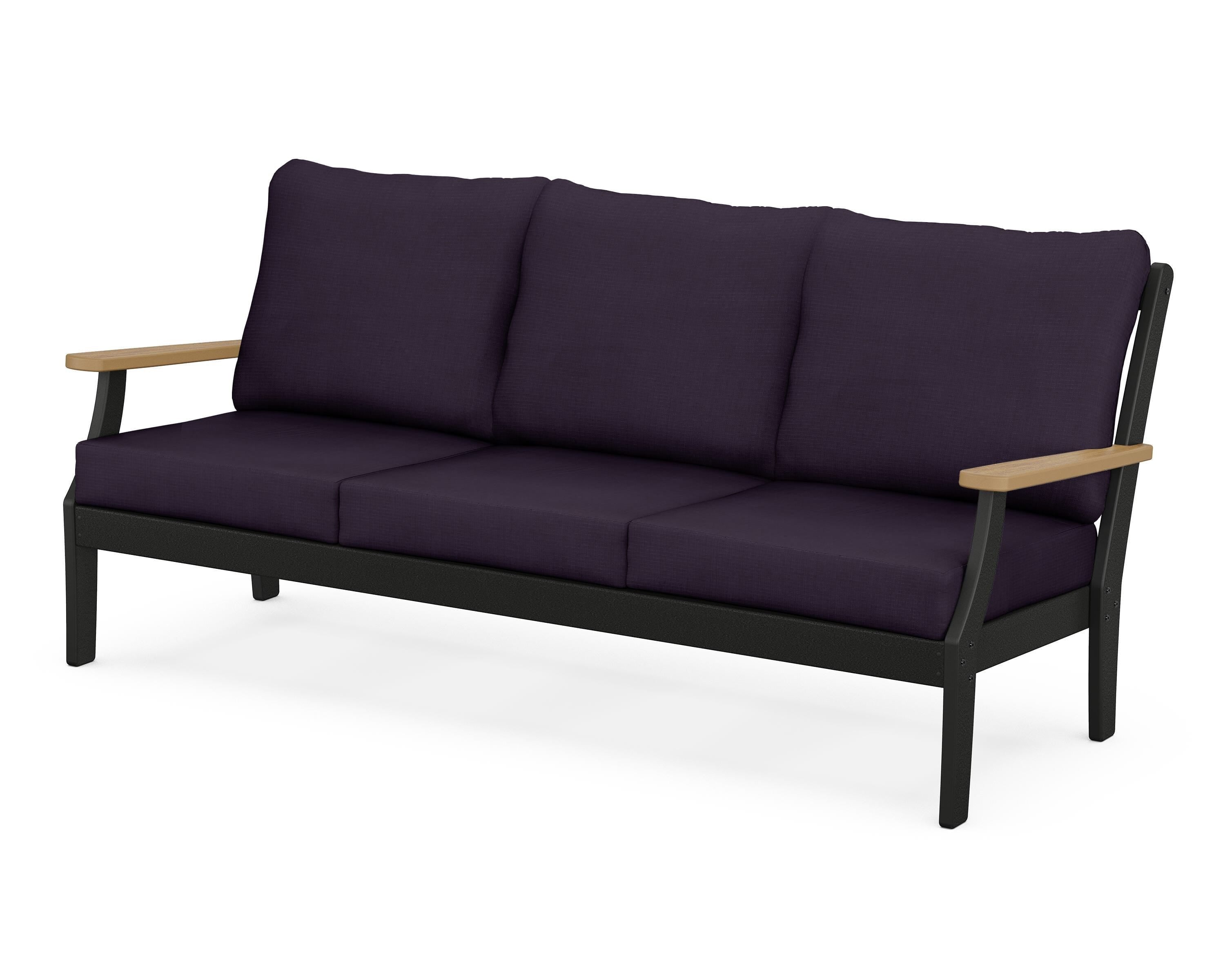 POLYWOOD® Braxton Deep Seating Sofa in Black / Natural / Navy Linen