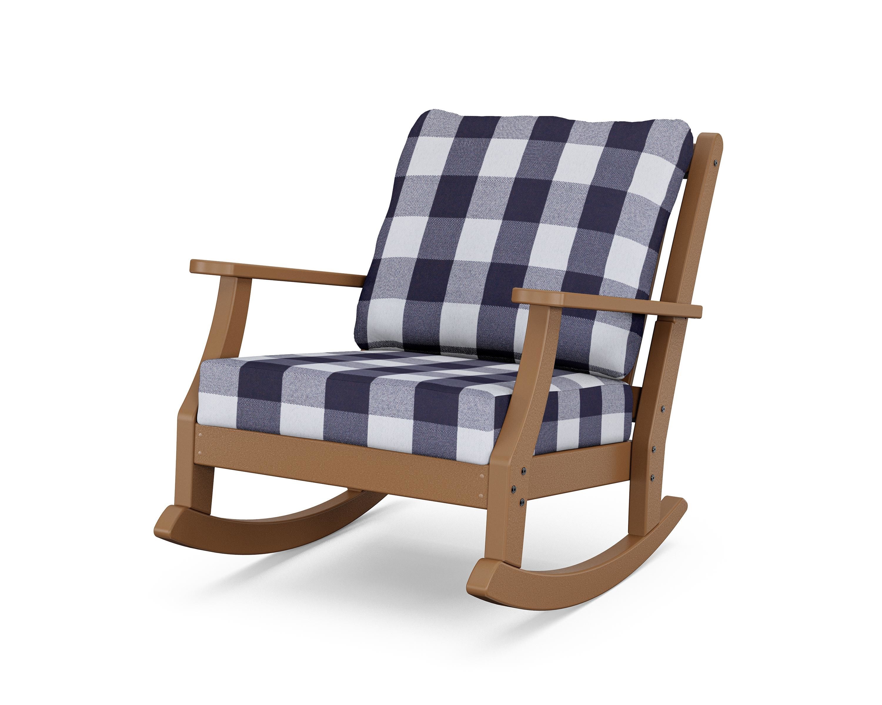 Country Living Wovendale Deep Seating Rocking Chair in Teak / Buffalo Plaid Navy