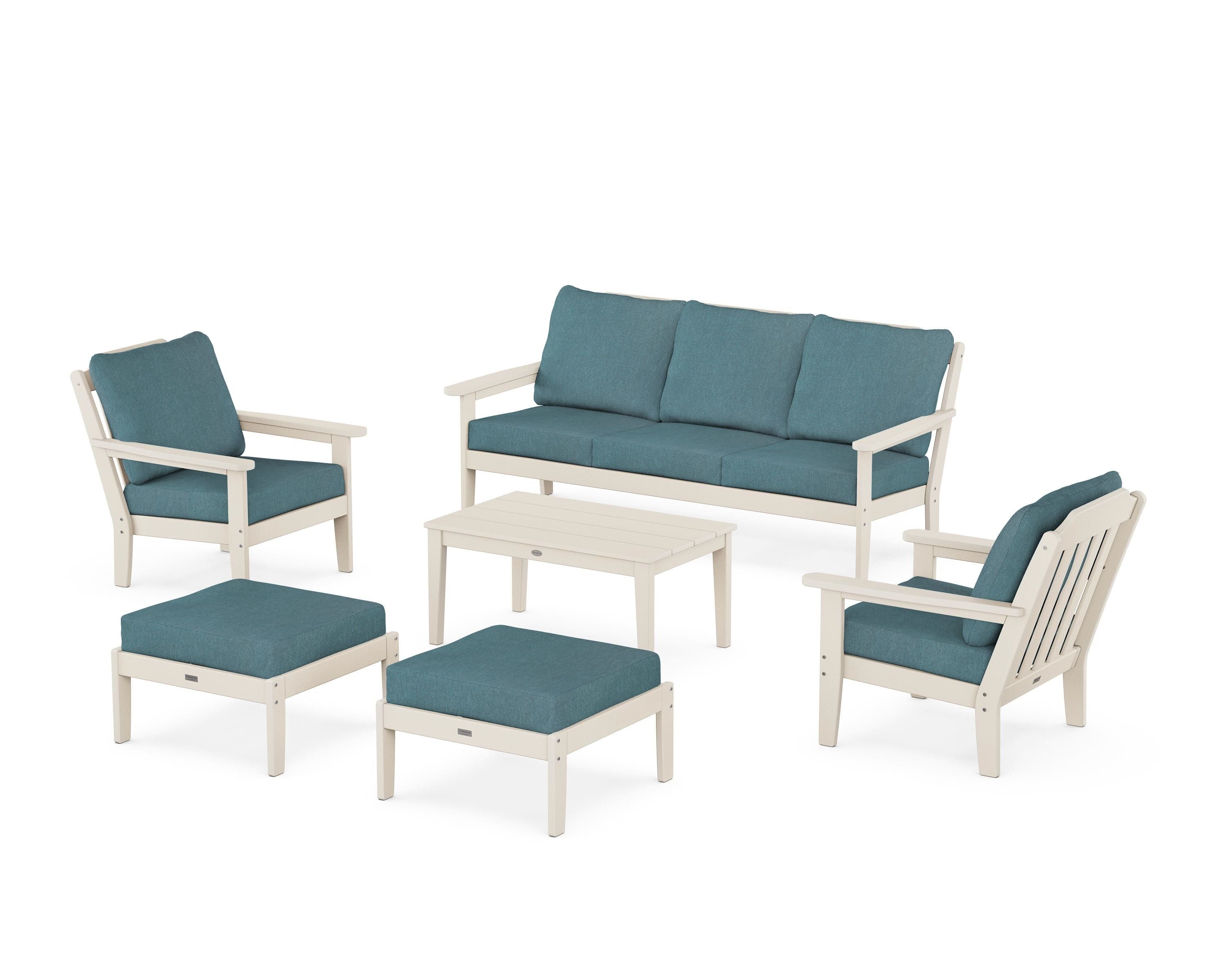 Country Living Cottage 6-Piece Lounge Sofa Set in Sand / Ocean Teal