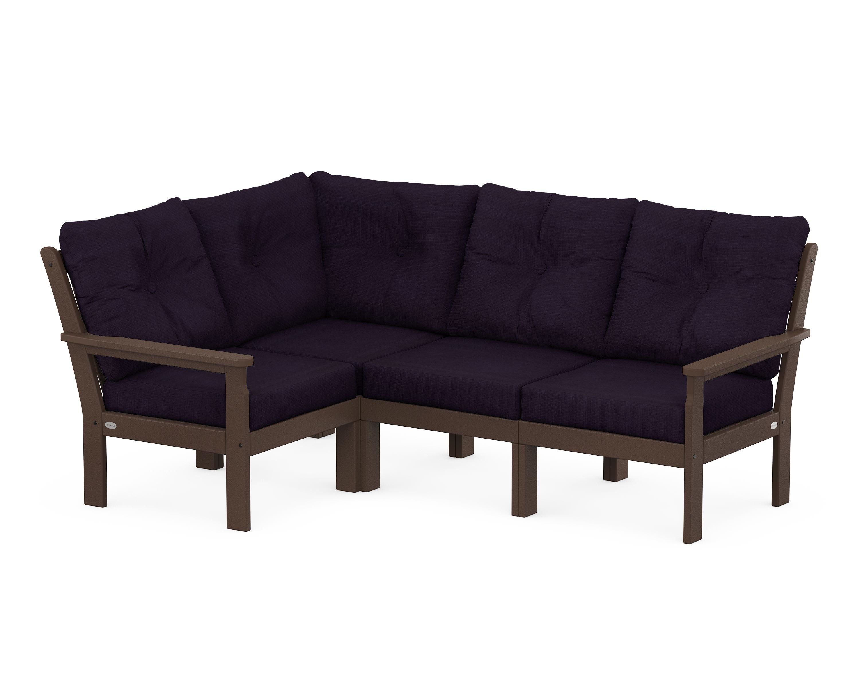 POLYWOOD® Vineyard 4-Piece Sectional in Mahogany / Navy Linen
