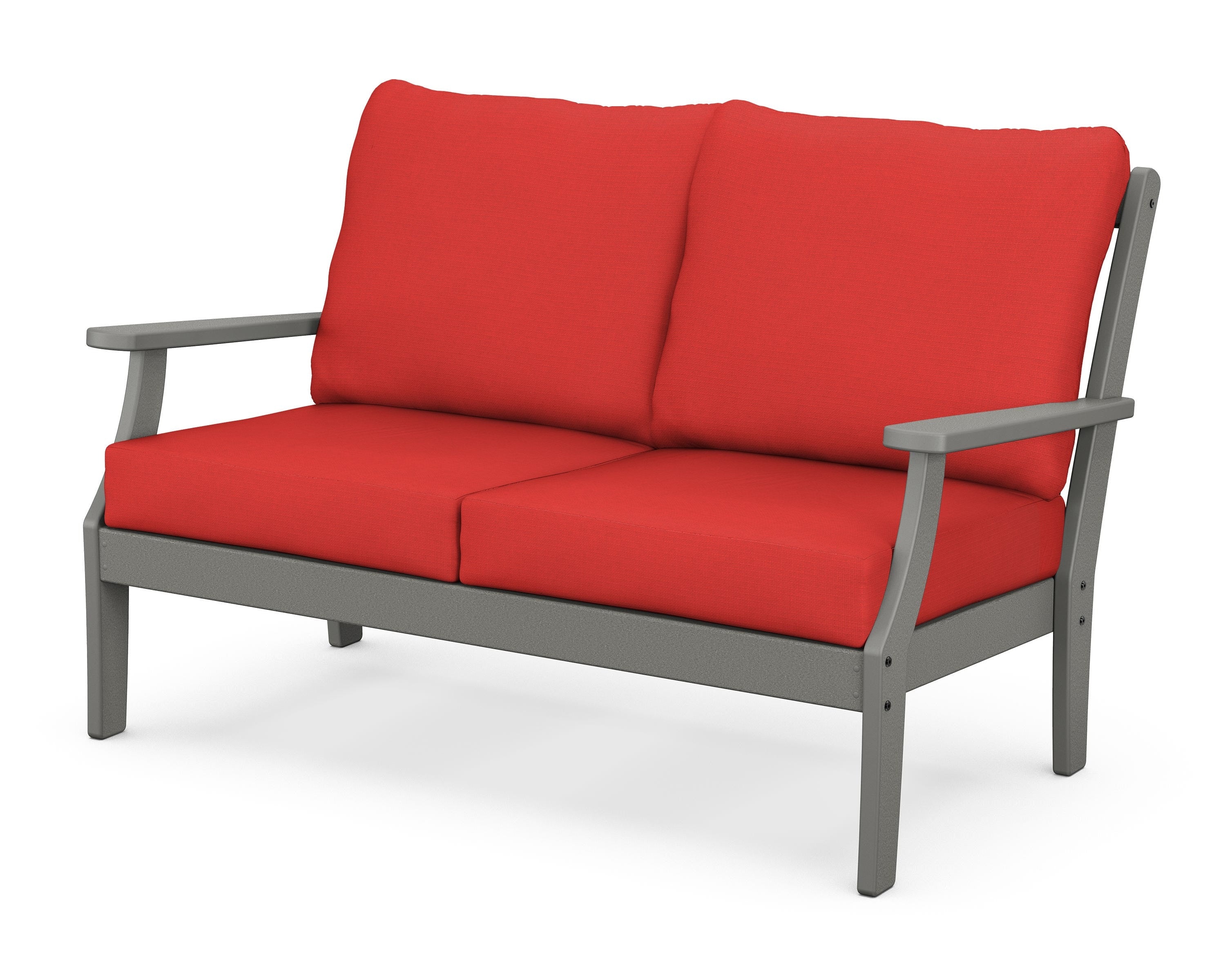 POLYWOOD® Braxton Deep Seating Loveseat in Slate Grey / Crimson Linen