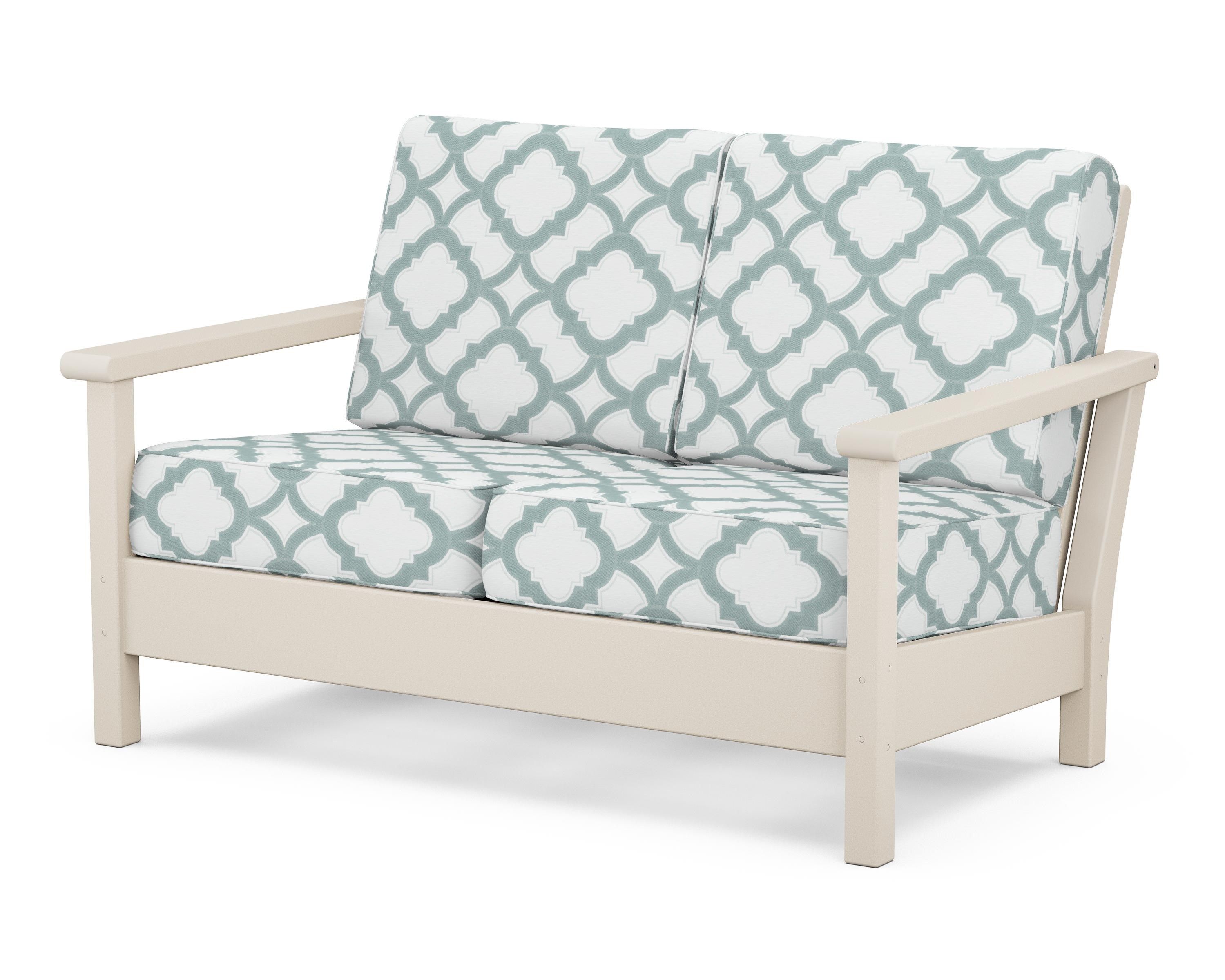 POLYWOOD® Harbour Deep Seating Loveseat in Sand / Trellis Glacier Spa