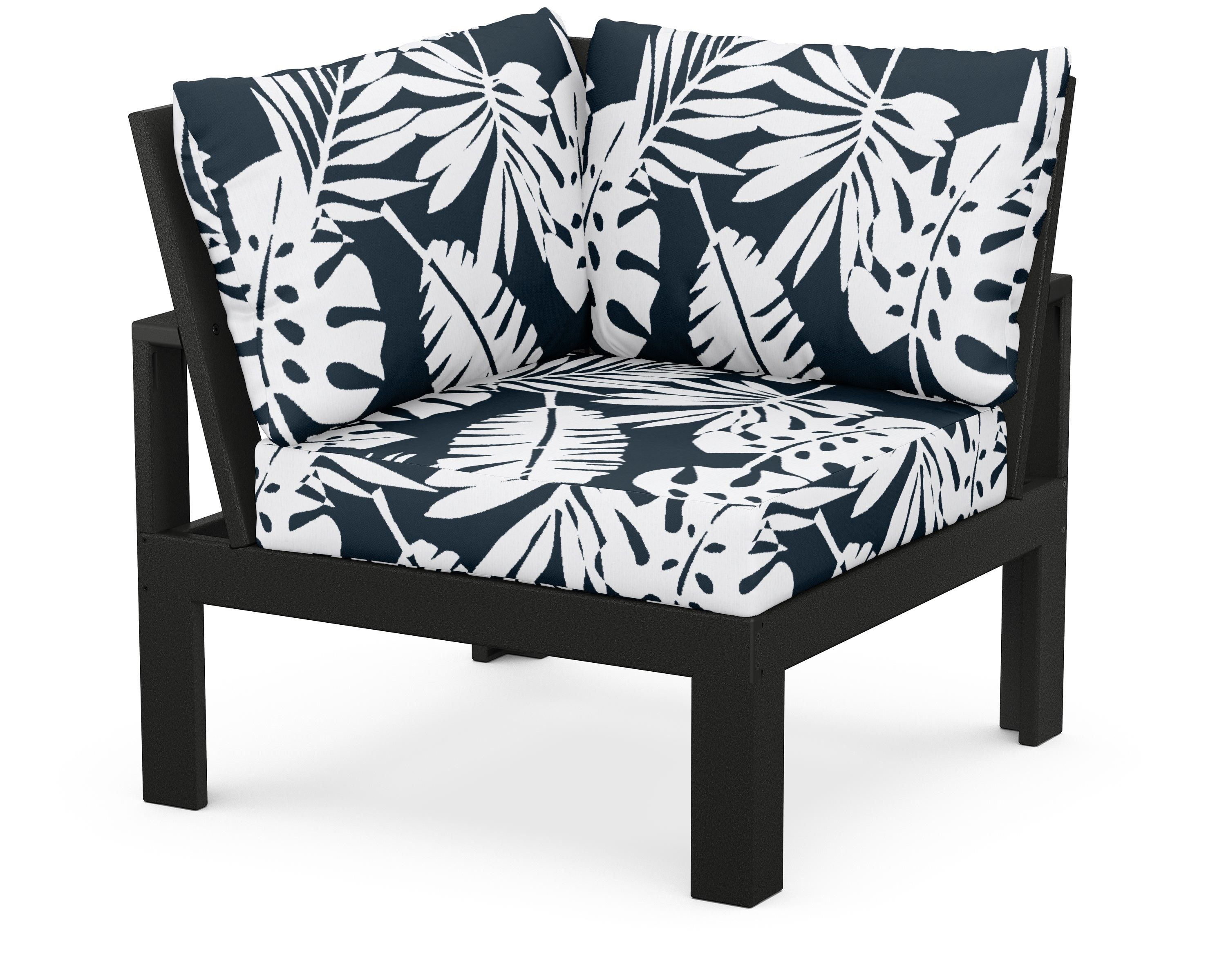 Unbranded Modular Corner Chair in Black / Leaf Marine Indigo
