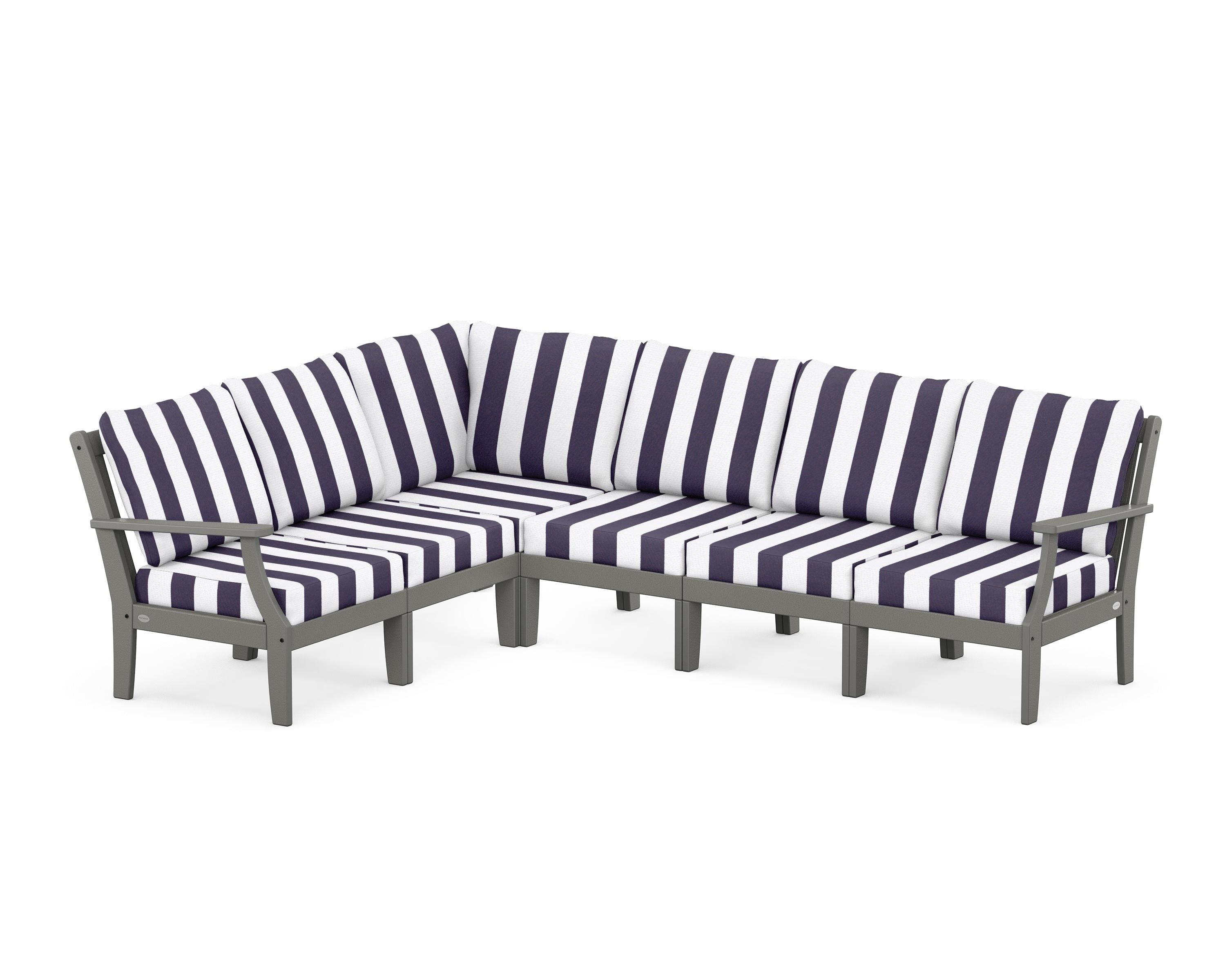 POLYWOOD® Braxton Modular 6-Piece Deep Seating Set in Slate Grey / Cabana Stripe Navy