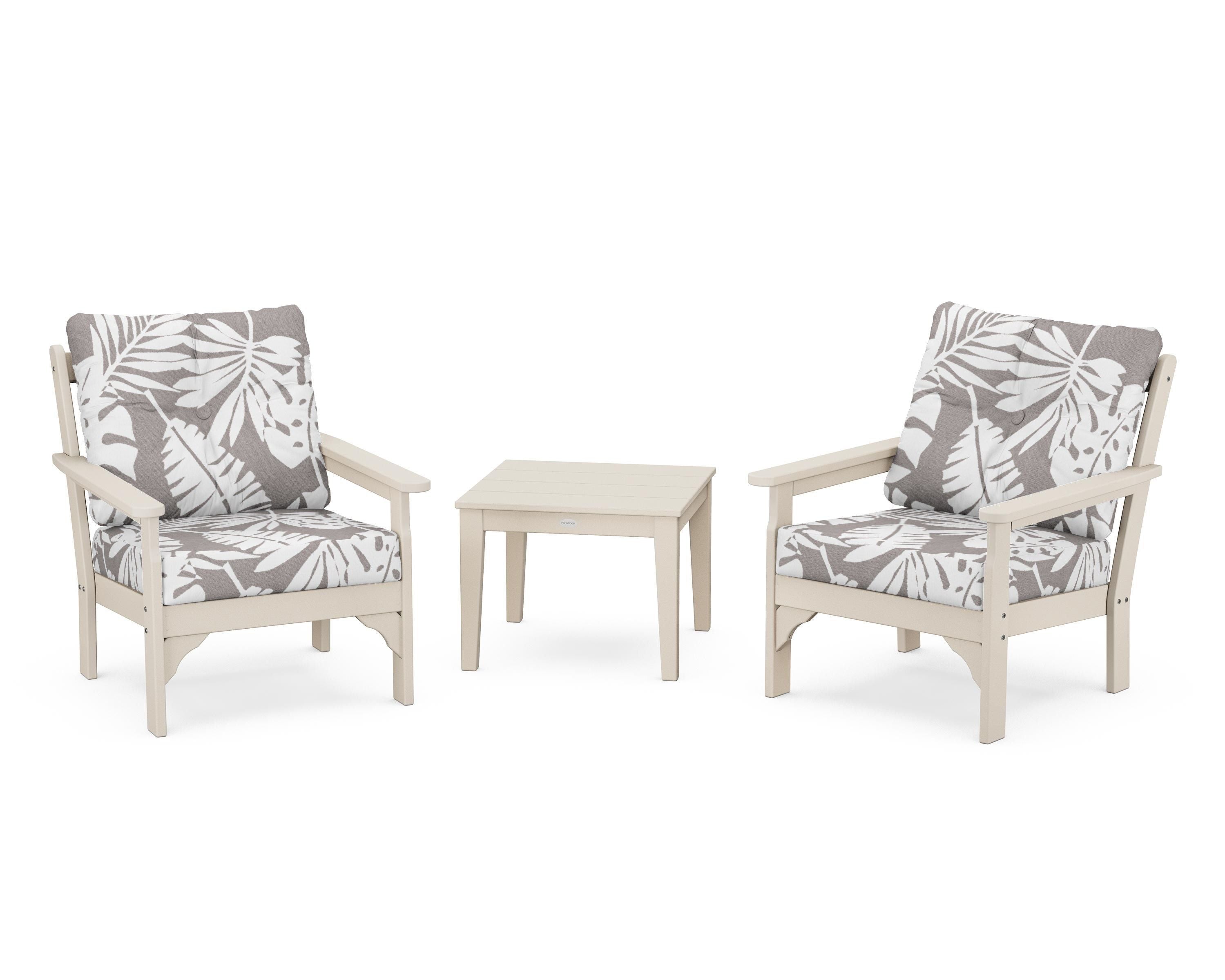 POLYWOOD® Vineyard 3-Piece Deep Seating Set in Sand / Leaf Grey Mist