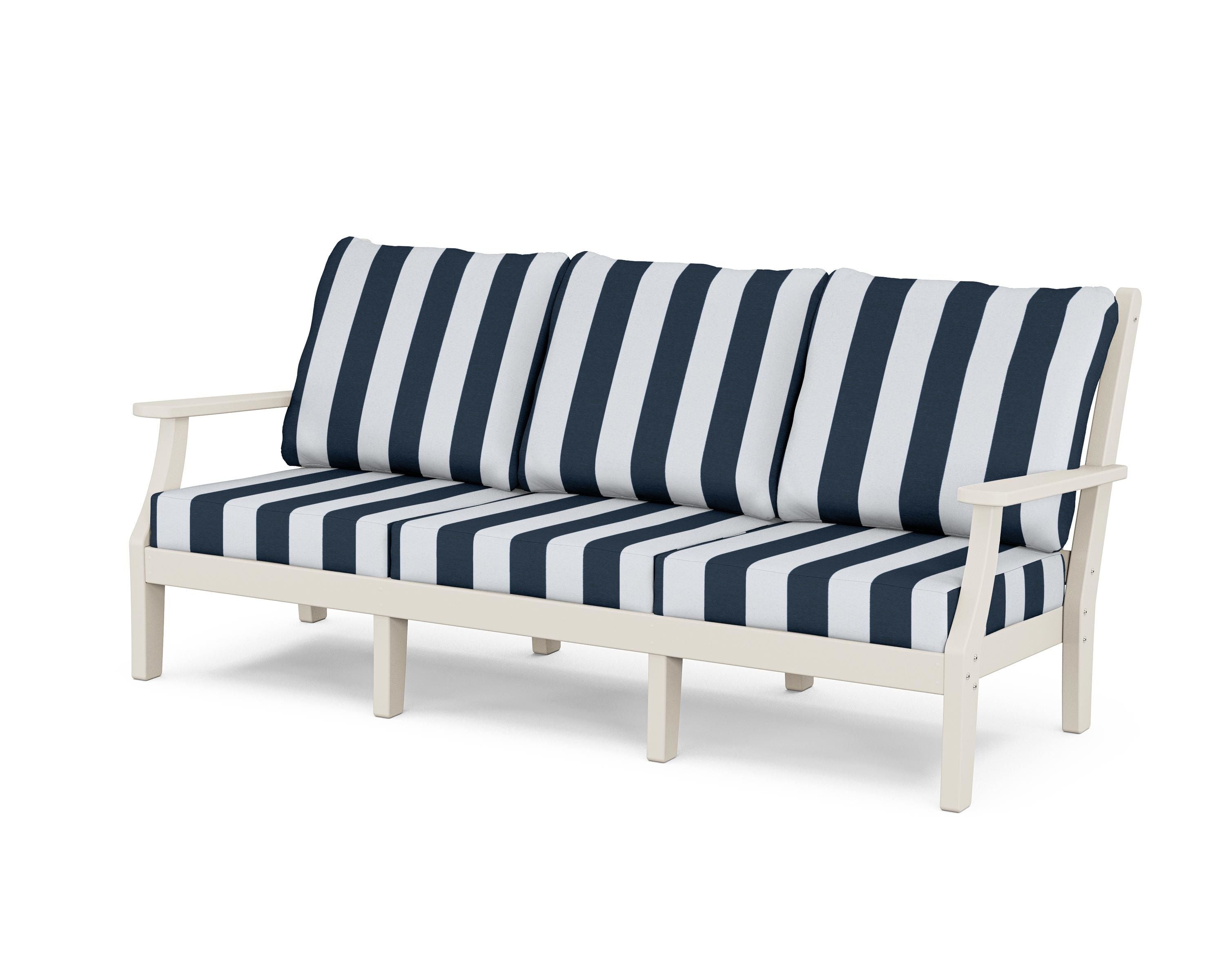 Country Living Wovendale Deep Seating Sofa in Sand / Cabana Stripe Marine Indigo