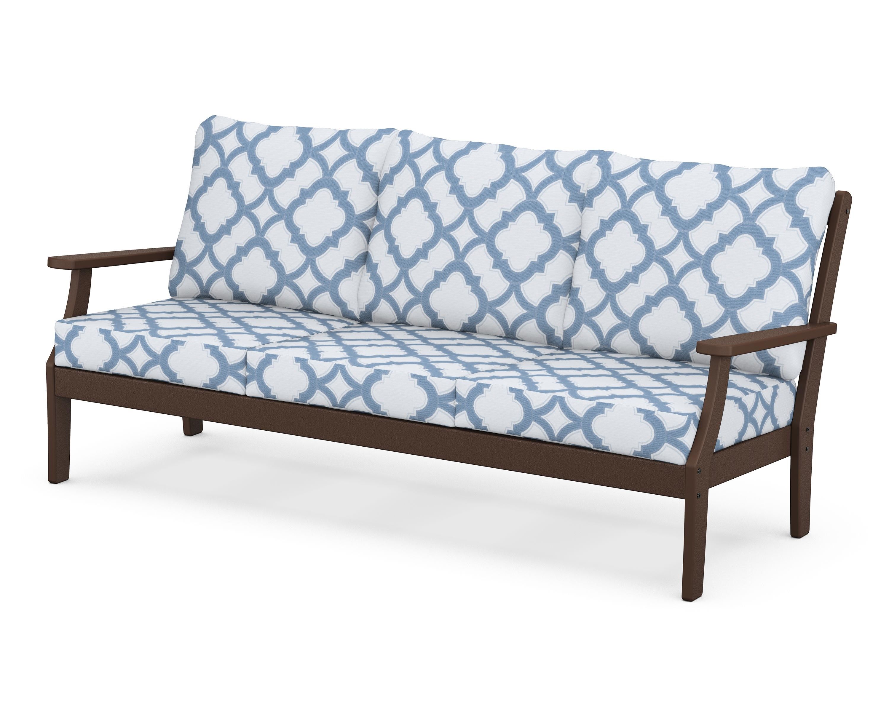 POLYWOOD® Braxton Deep Seating Sofa in Mahogany / Trellis Sky Blue