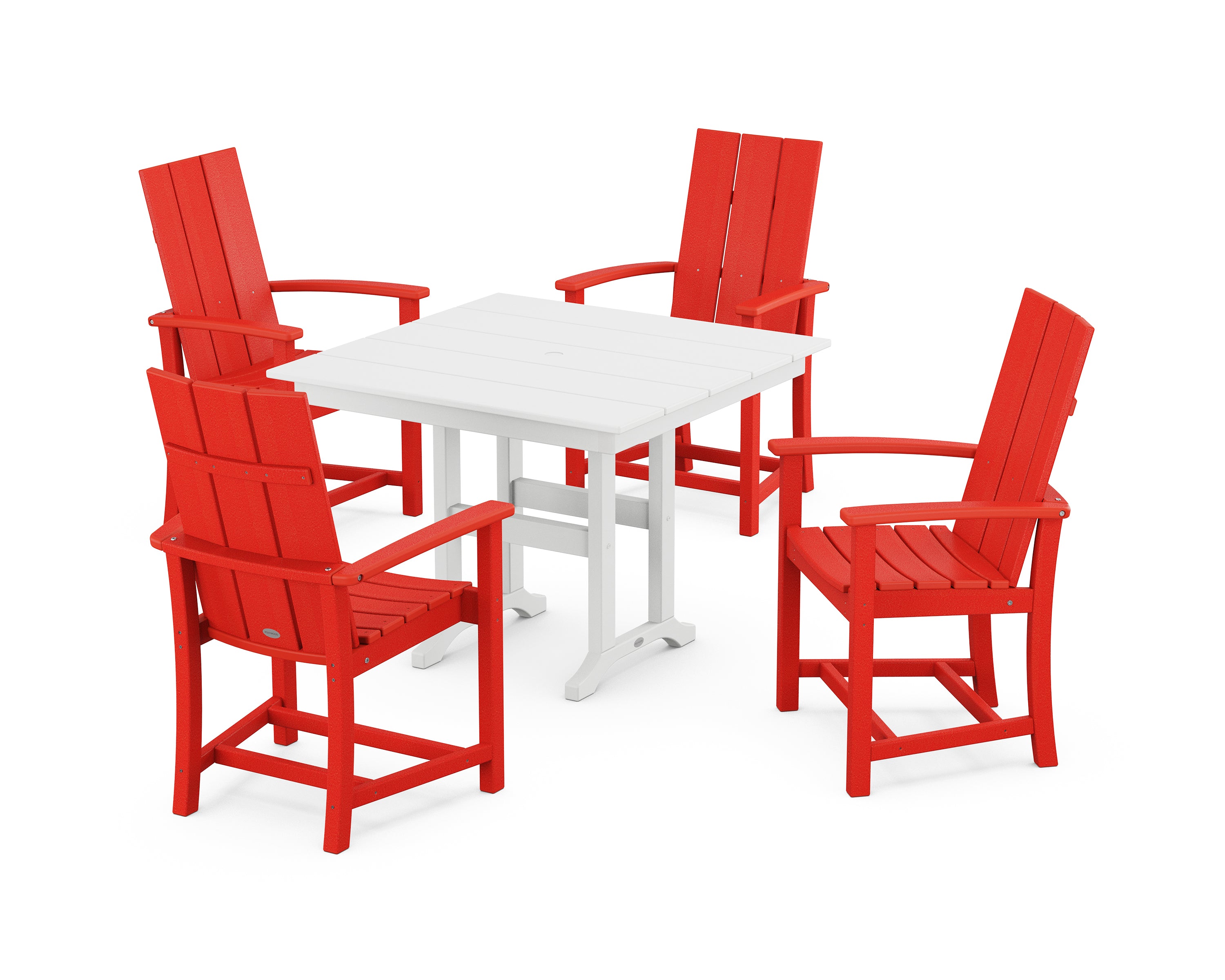 POLYWOOD® Modern Adirondack 5-Piece Farmhouse Dining Set in Sunset Red / White