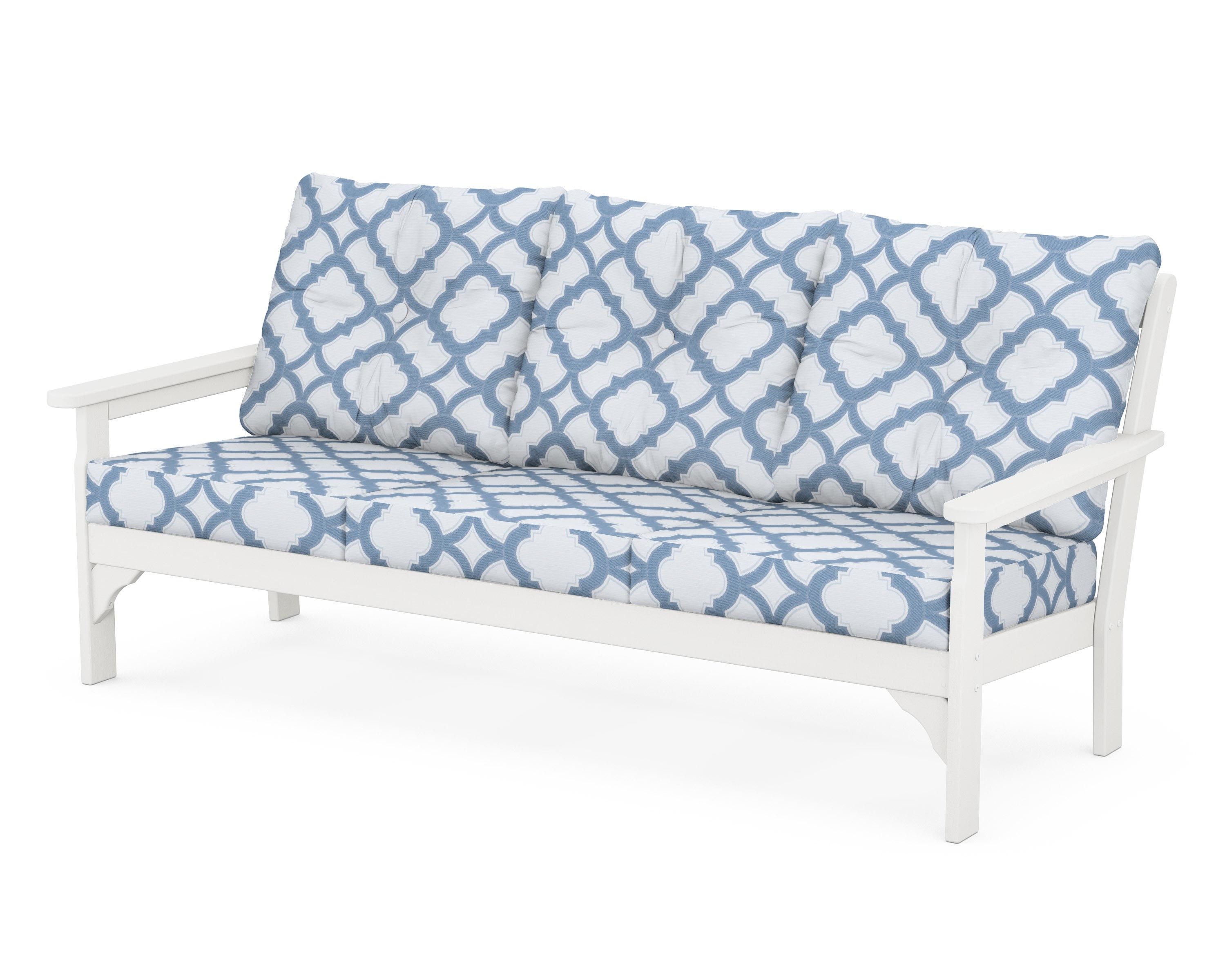 POLYWOOD® Vineyard Deep Seating Sofa in White / Trellis Sky Blue