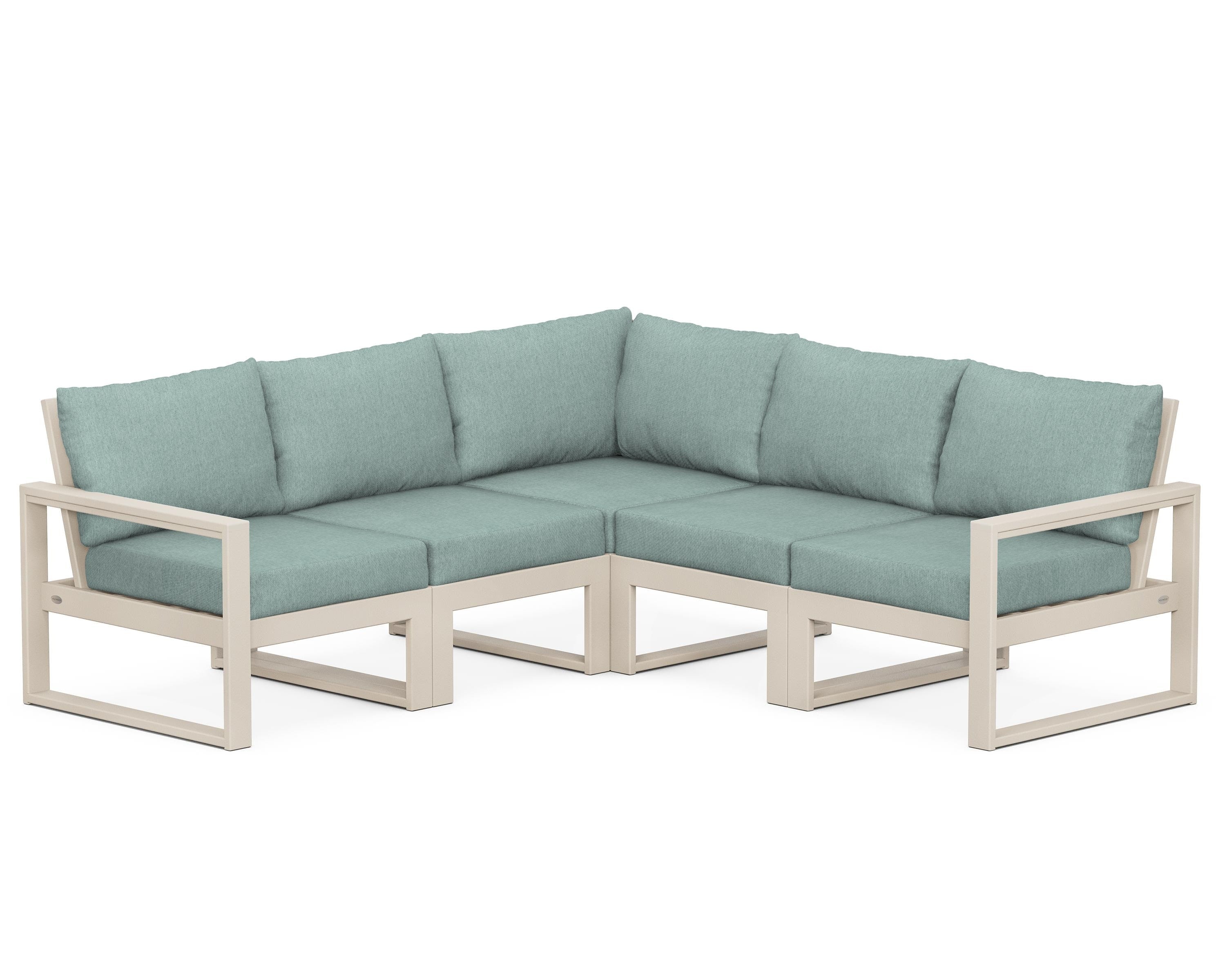 POLYWOOD® EDGE 5-Piece Modular Deep Seating Set in Sand / Glacier Spa