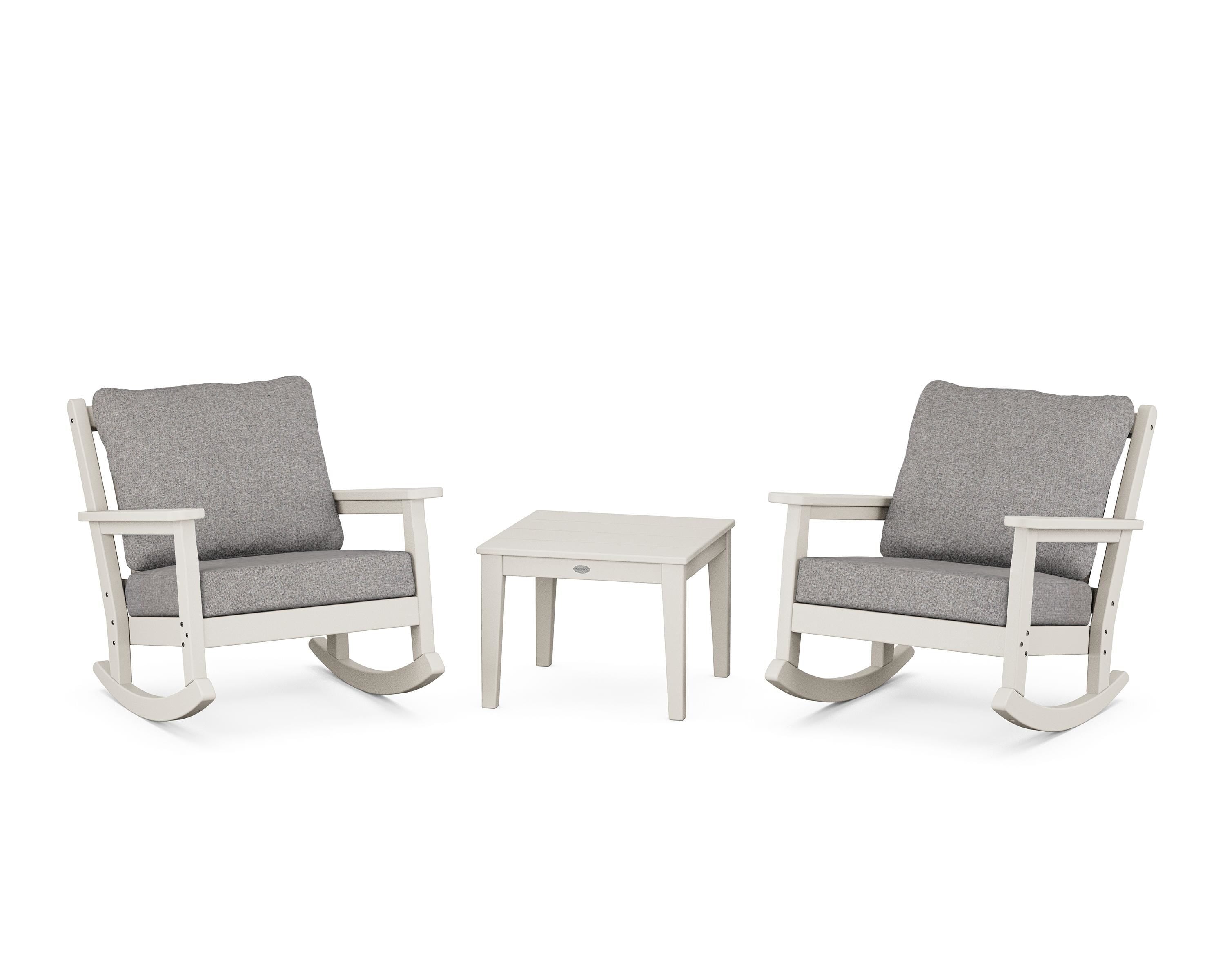 POLYWOOD® Chippendale 3-Piece Deep Seating Rocker Set in Sand / Grey Mist