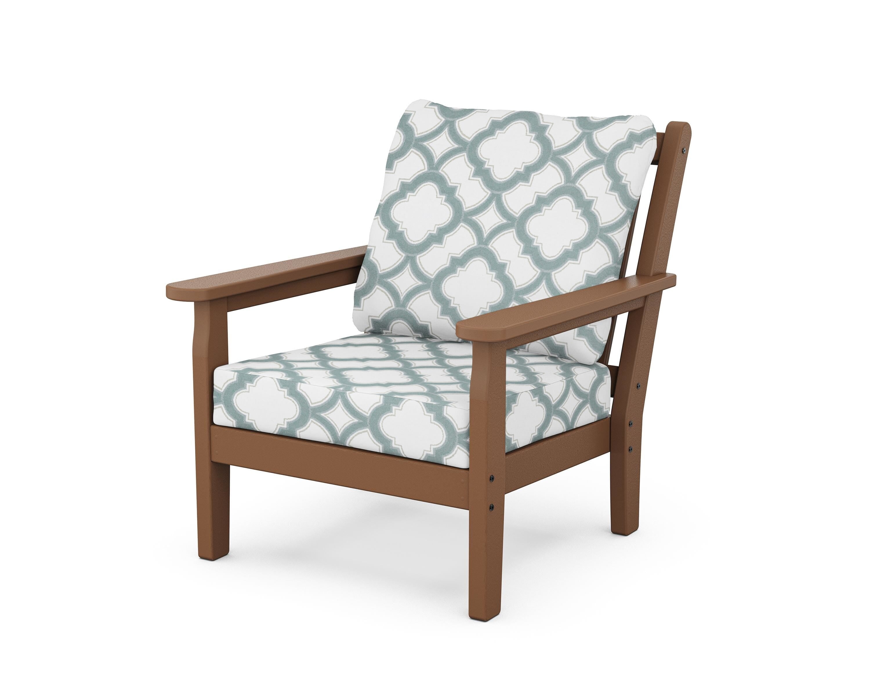 POLYWOOD® Chippendale Deep Seating Chair in Teak / Trellis Glacier Spa