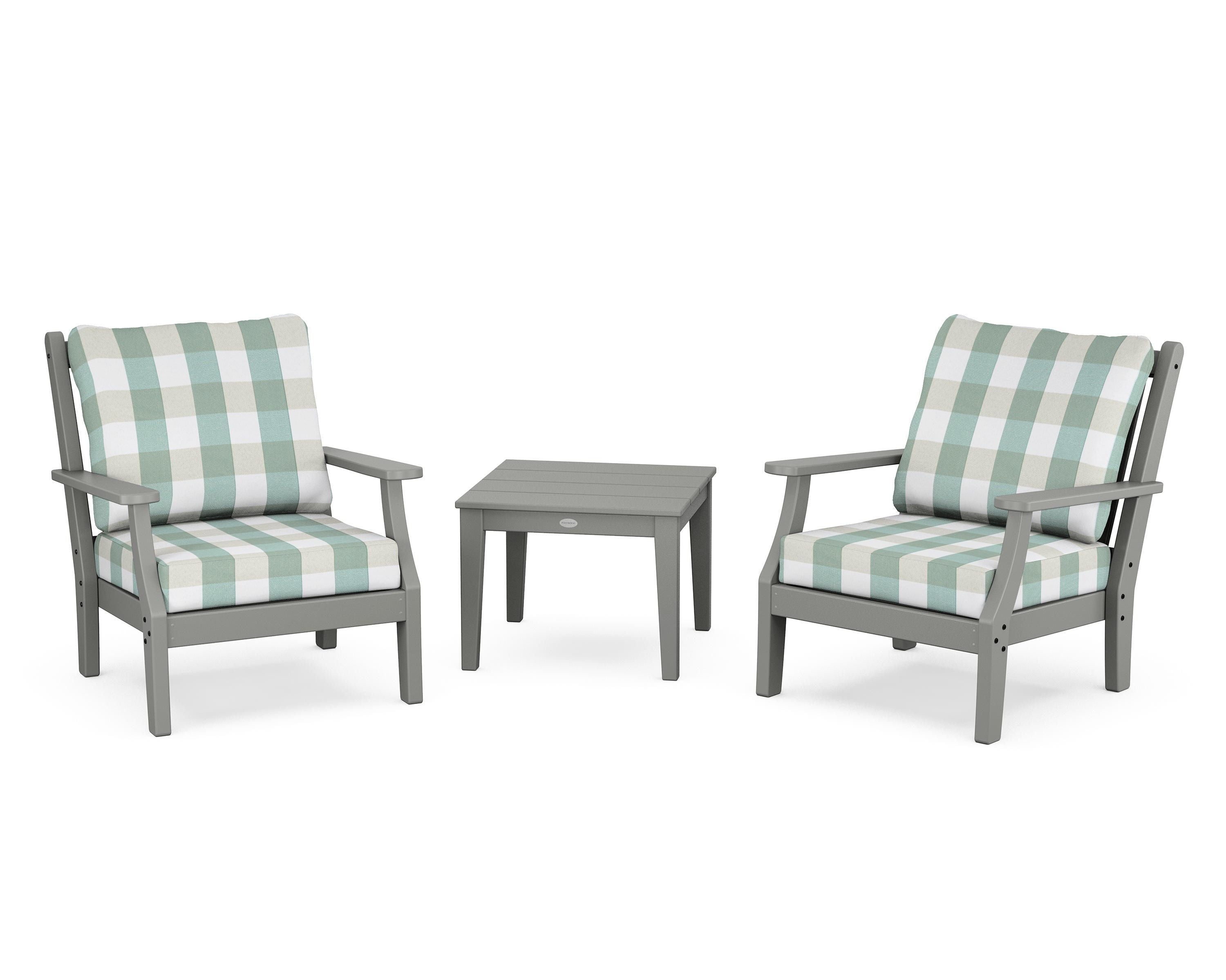 Country Living Wovendale 3-Piece Deep Seating Set in Slate Grey / Buffalo Plaid Glacier Spa