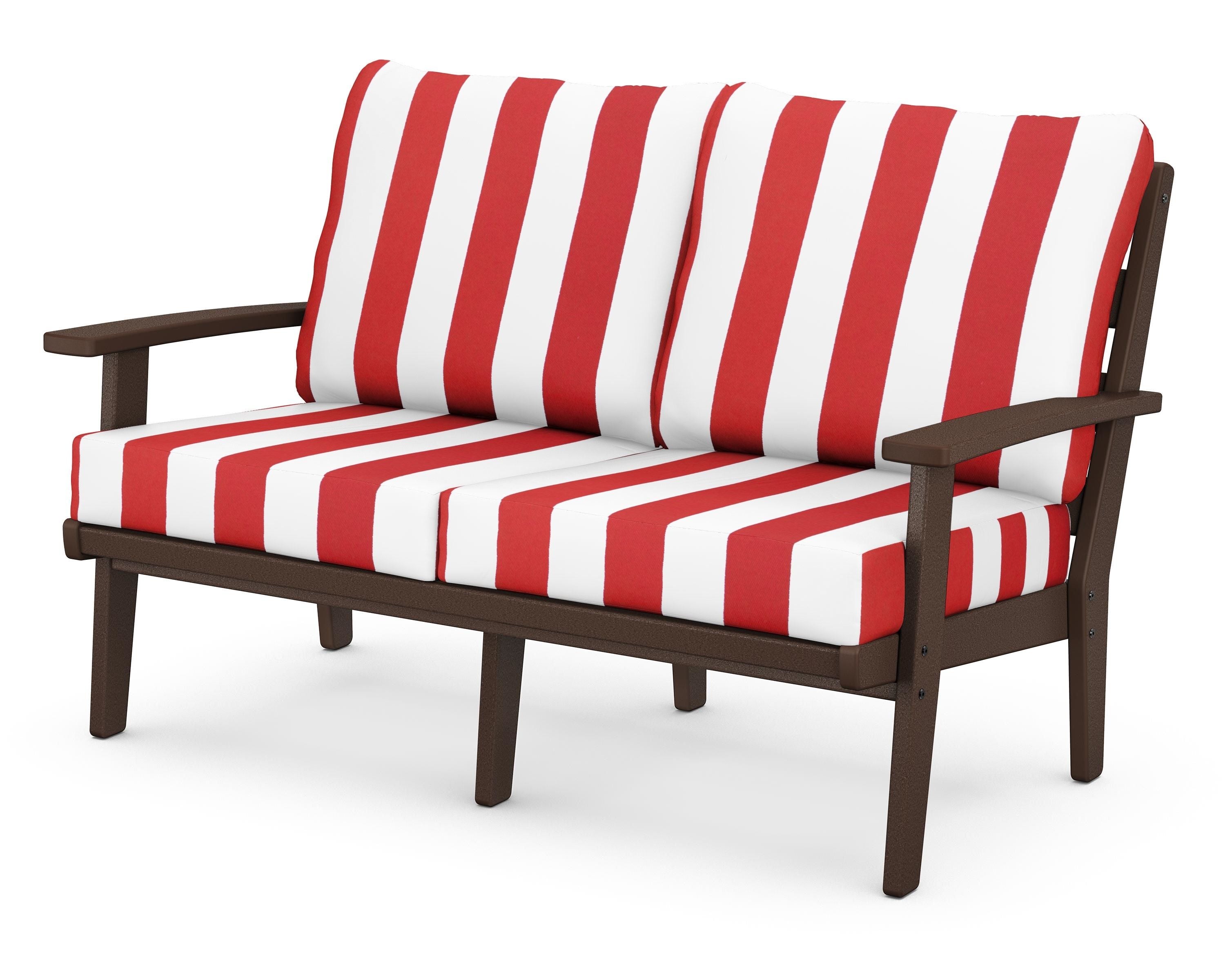 POLYWOOD® Grant Park Deep Seating Loveseat in Mahogany / Cabana Stripe Crimson
