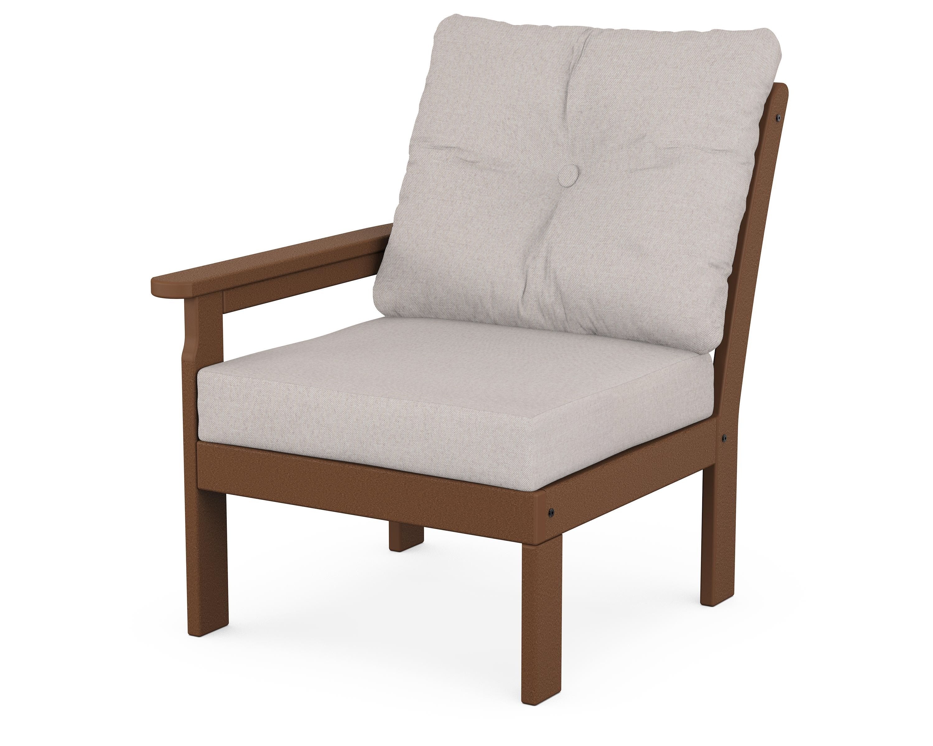 POLYWOOD® Vineyard Modular Left Arm Chair in Teak / Dune Burlap