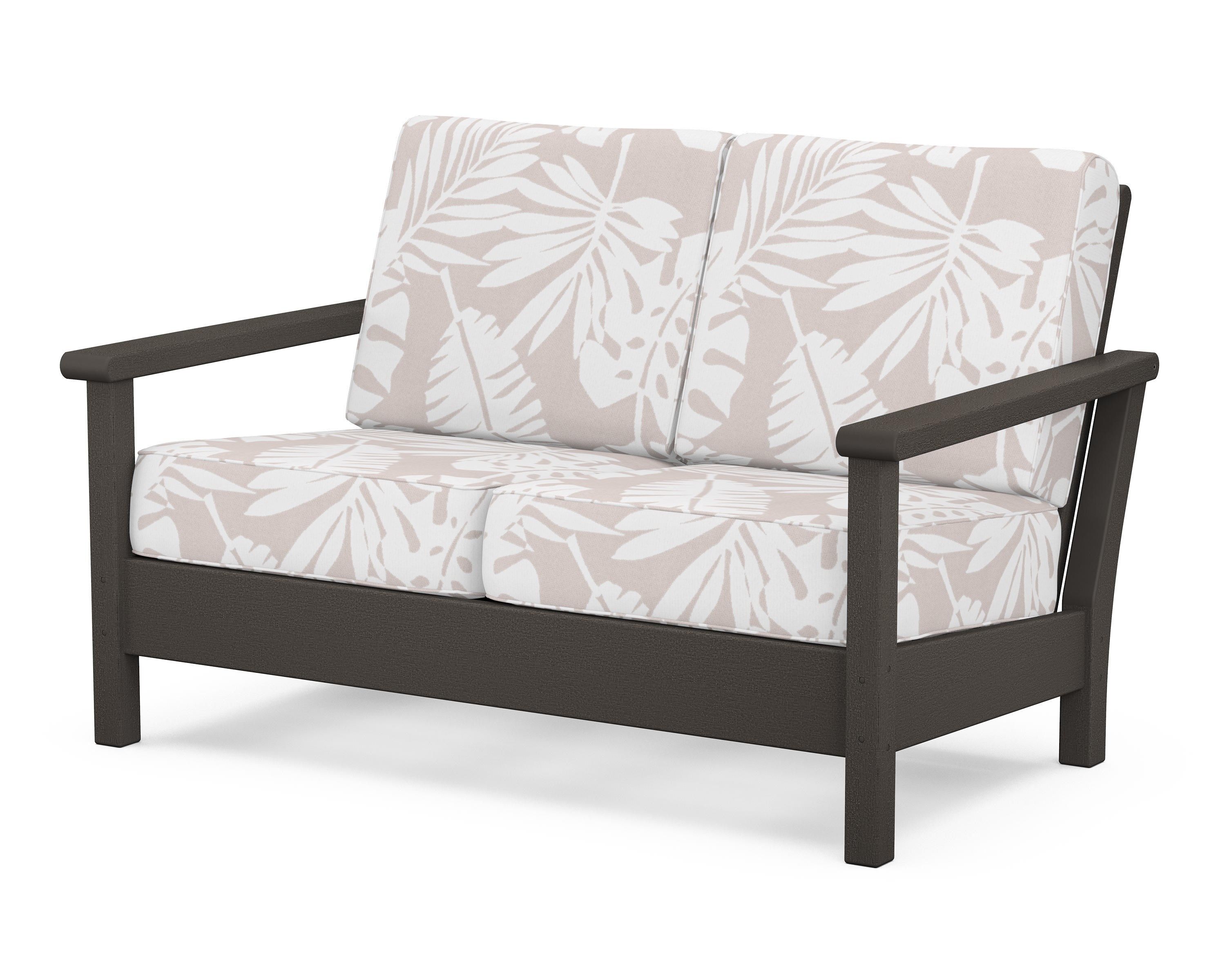 POLYWOOD® Harbour Deep Seating Loveseat in Vintage Coffee / Leaf Dune Burlap