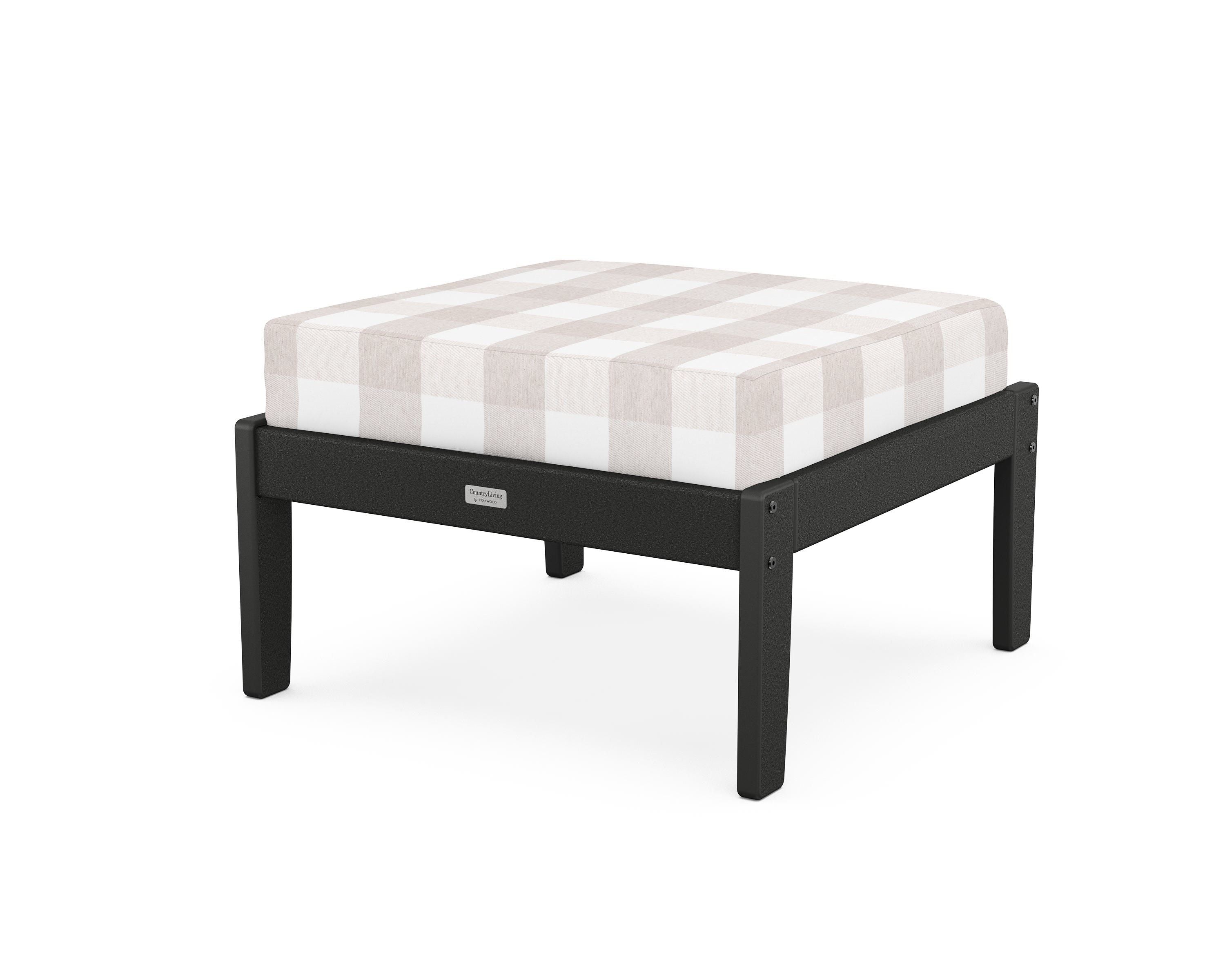 Country Living Cottage Deep Seating Ottoman in Black / Buffalo Plaid Dune Burlap