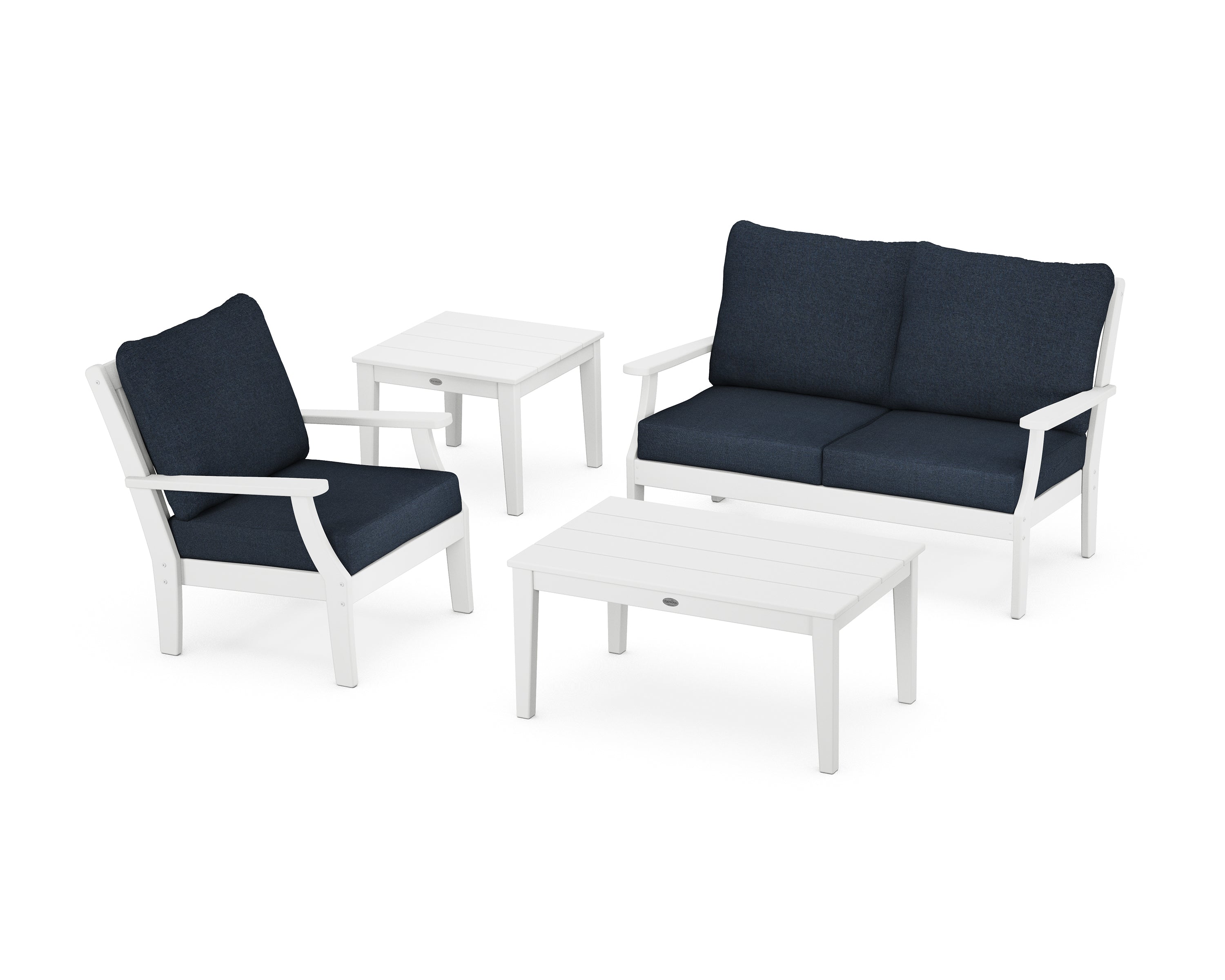 POLYWOOD® Braxton 4-Piece Deep Seating Set in White / Marine Indigo