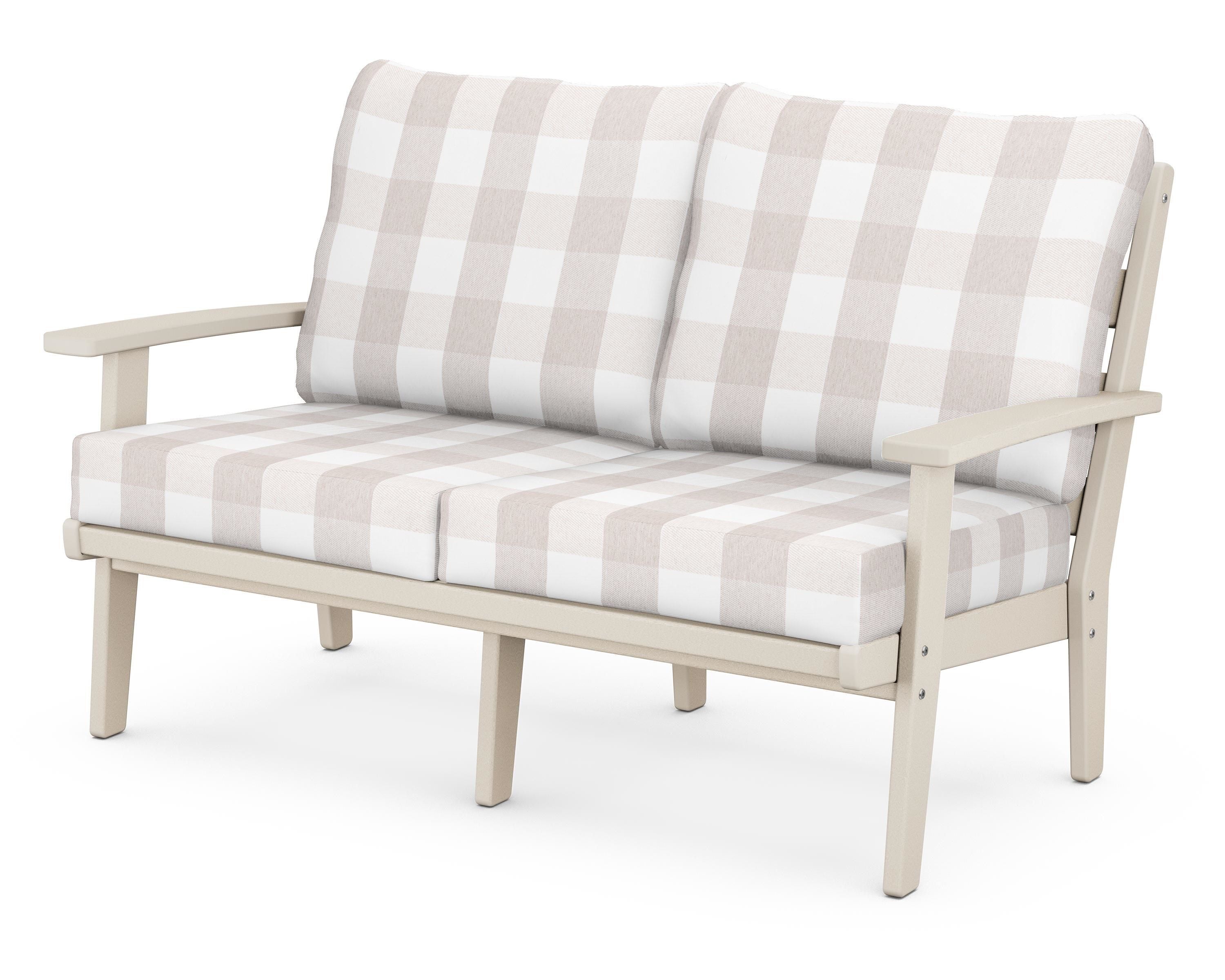 POLYWOOD® Grant Park Deep Seating Loveseat in Sand / Buffalo Plaid Dune Burlap