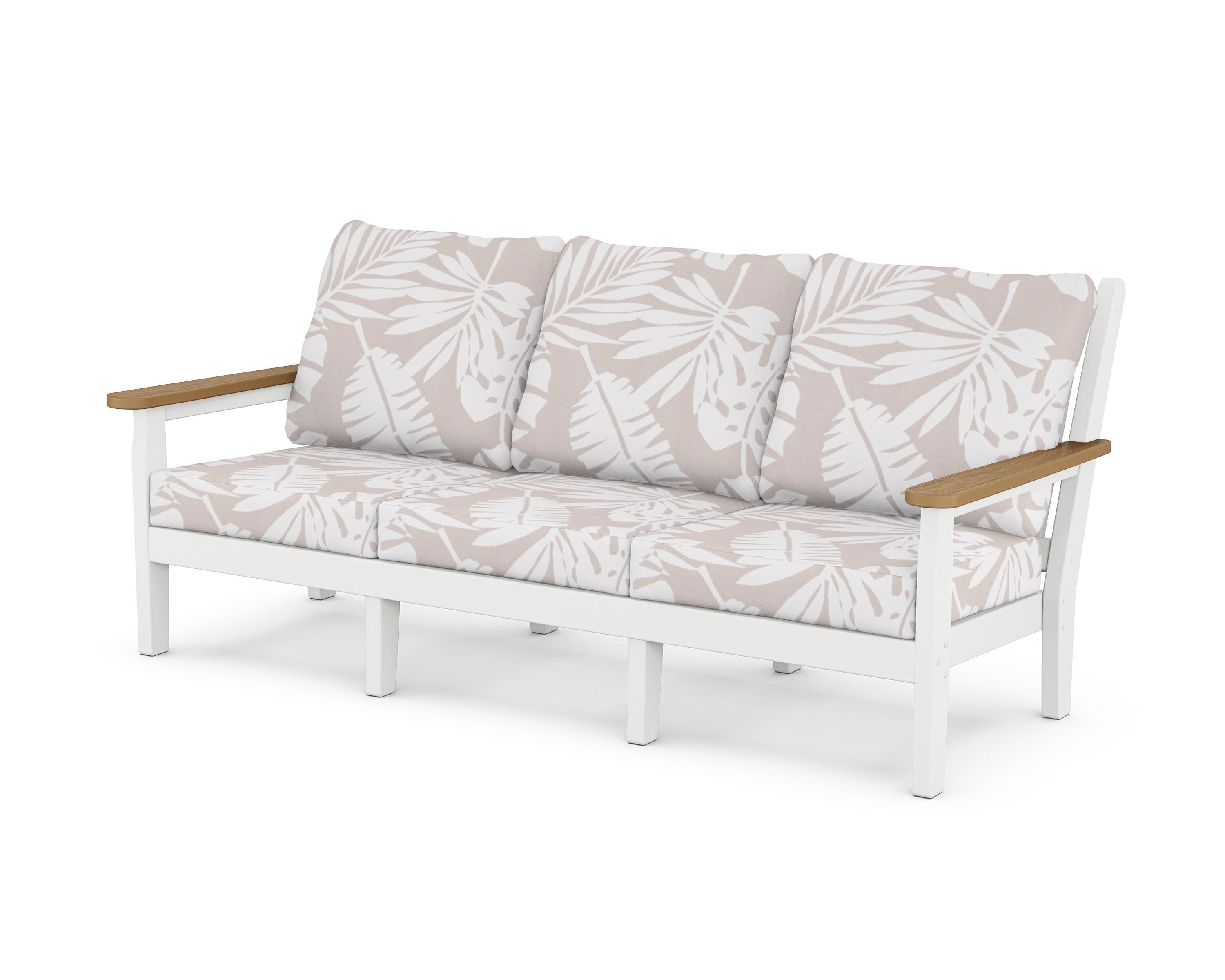 POLYWOOD® Chippendale Deep Seating Sofa in White / Natural / Leaf Dune Burlap