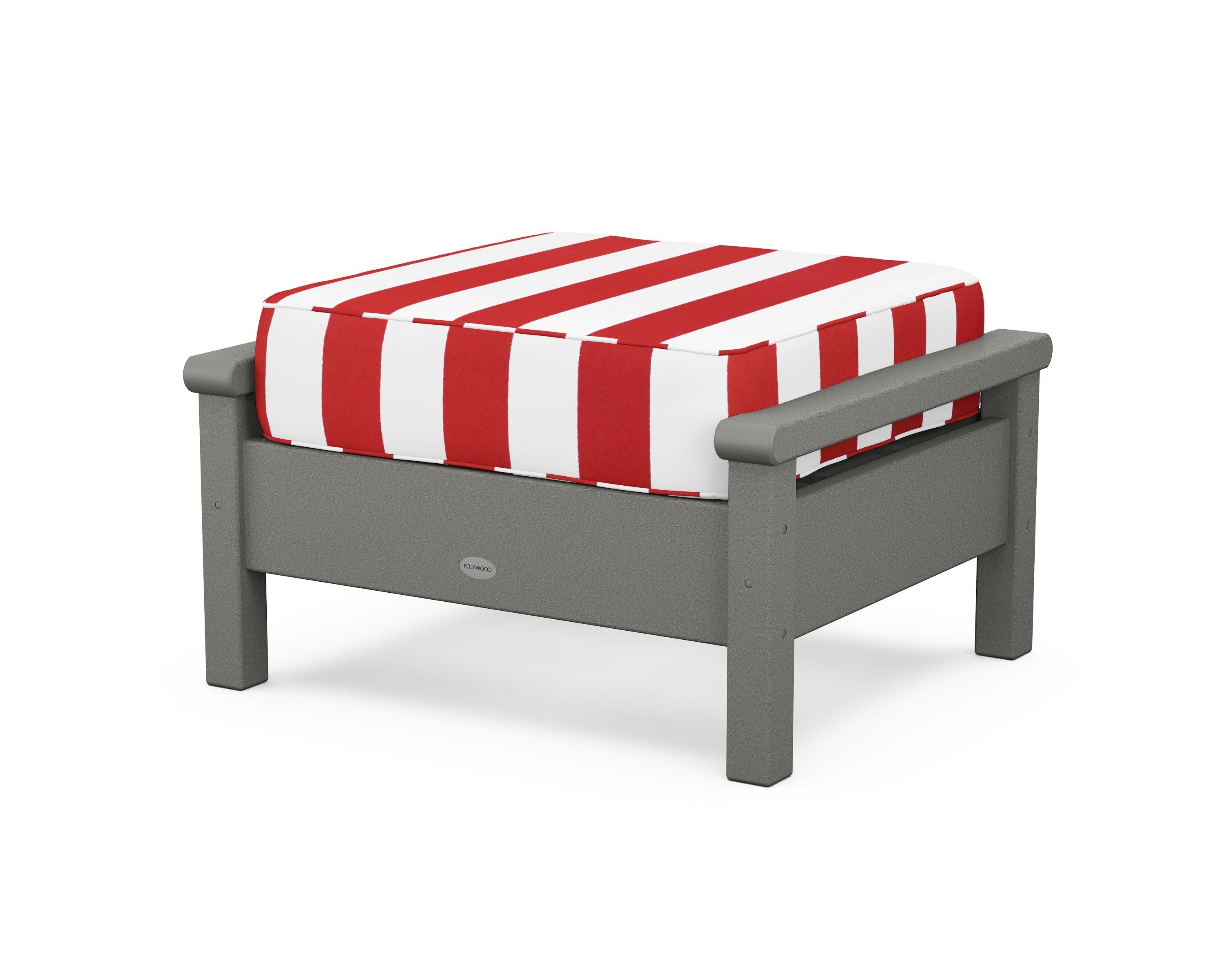 POLYWOOD® Harbour Deep Seating Ottoman in Slate Grey / Cabana Stripe Crimson