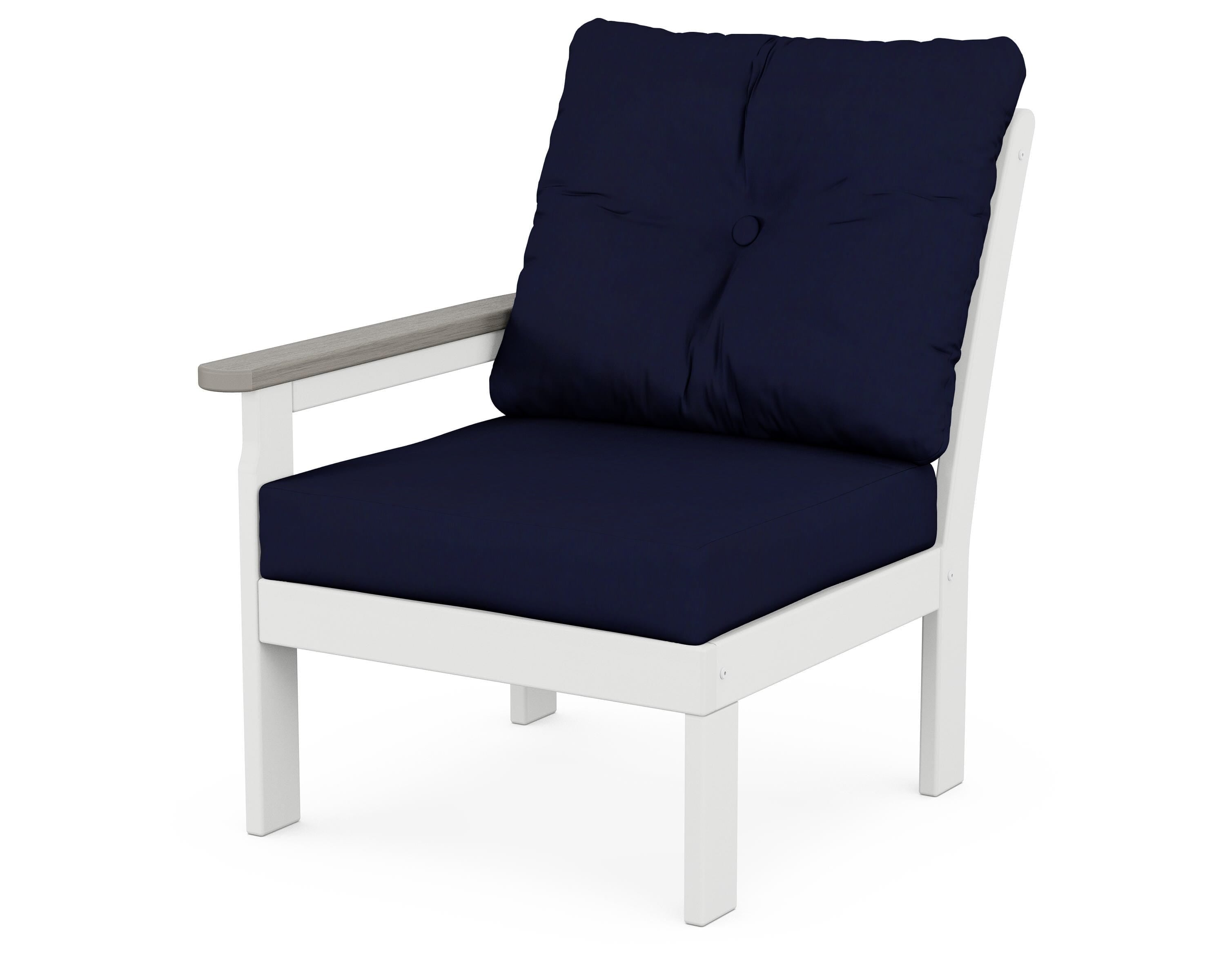 POLYWOOD® Vineyard Modular Left Arm Chair in White / Driftwood / Navy