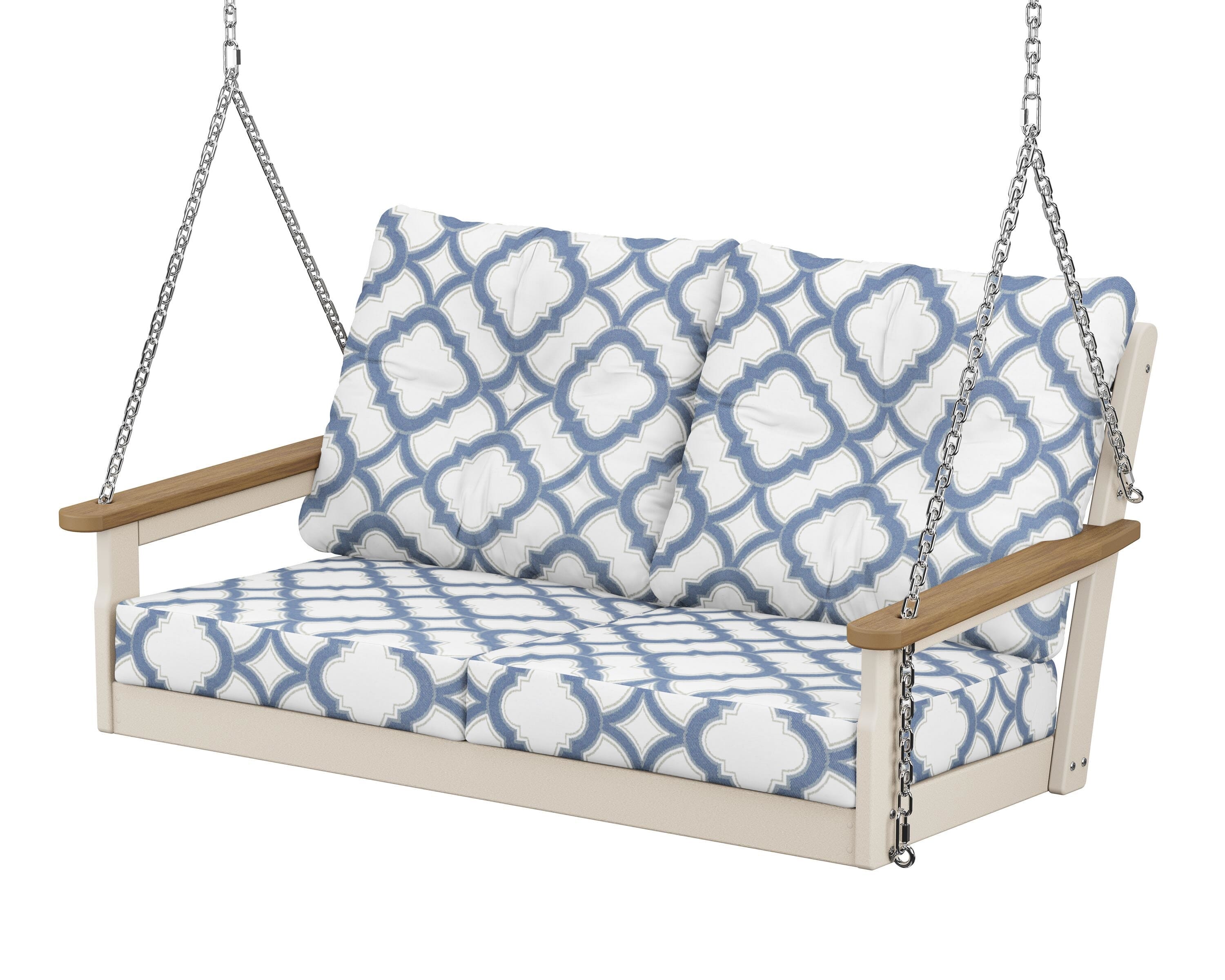 POLYWOOD® Vineyard Deep Seating Swing in Sand / Natural / Trellis Sky Blue