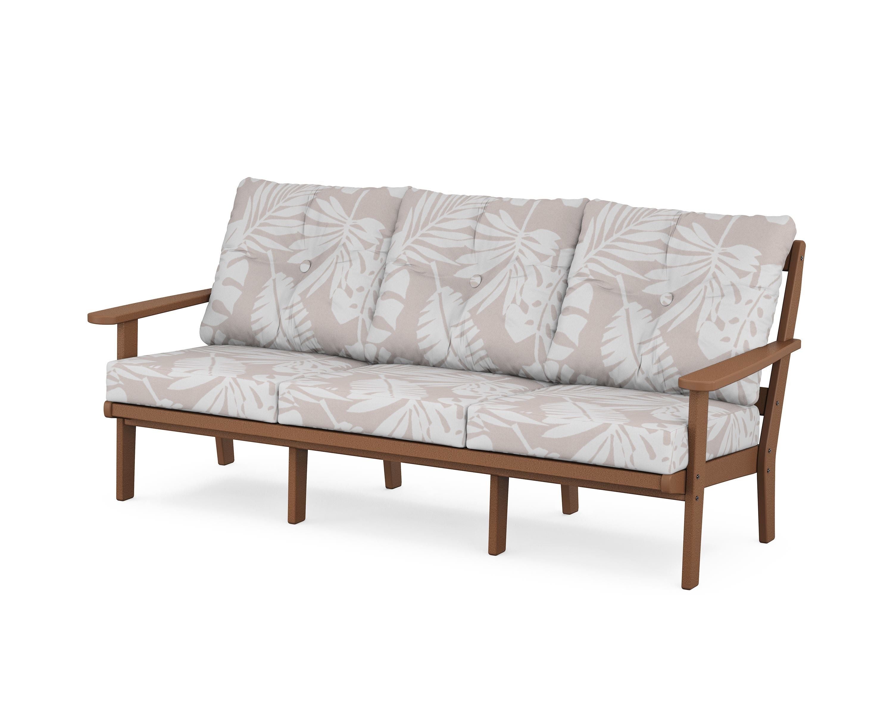 POLYWOOD® Mission Deep Seating Sofa in Teak / Leaf Dune Burlap