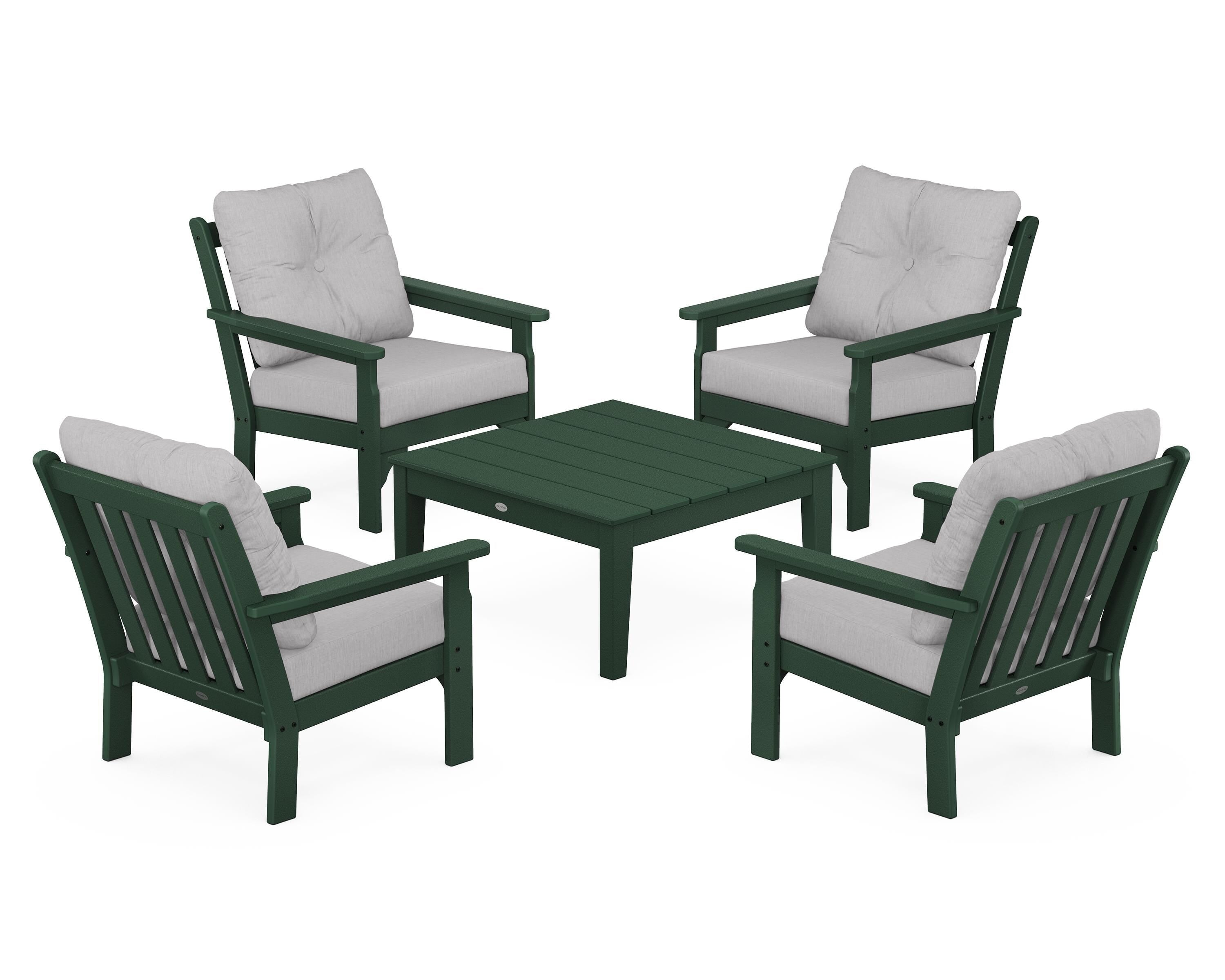POLYWOOD® Vineyard 5-Piece Deep Seating Conversation Set in Green / Granite