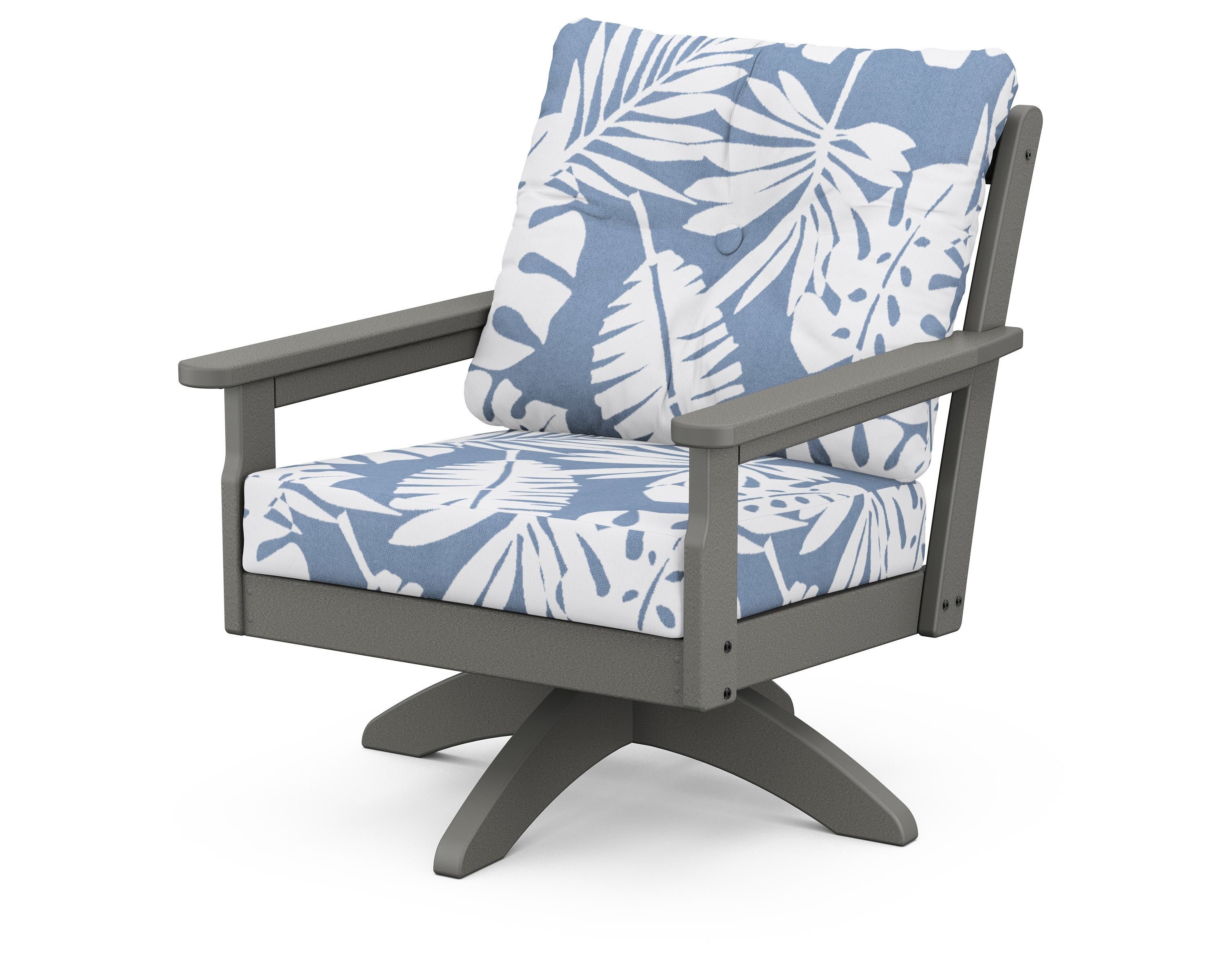 POLYWOOD® Vineyard Deep Seating Swivel Chair in Slate Grey / Leaf Sky Blue