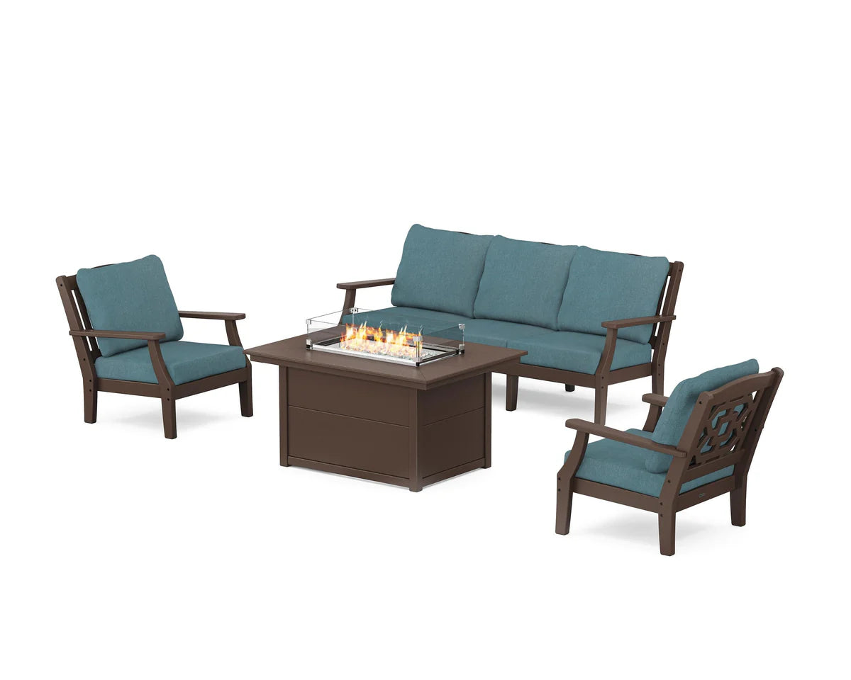 Chinoiserie Deep Seating Fire Pit Table Set