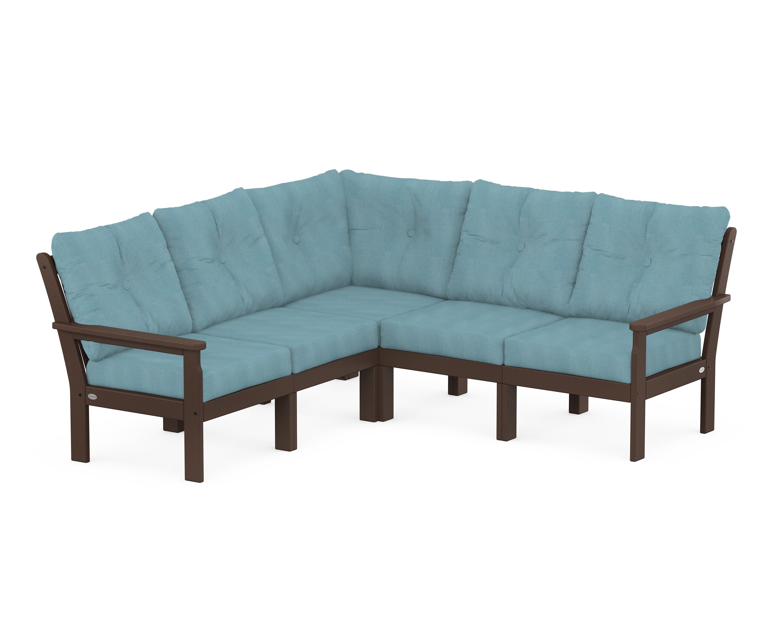 POLYWOOD® Vineyard 5-Piece Sectional in Mahogany / Lattice Sky Blue