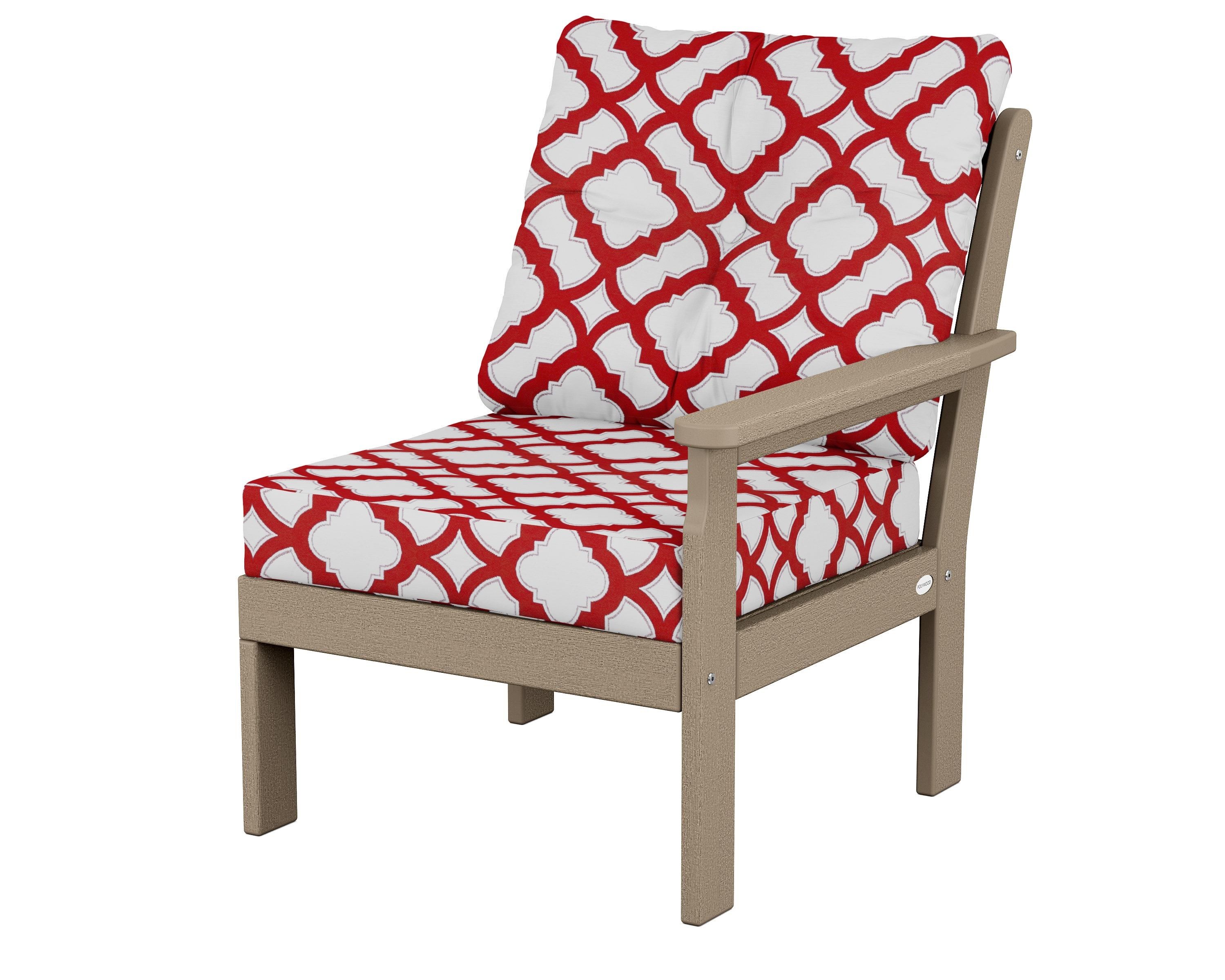 POLYWOOD® Vineyard Modular Right Arm Chair in Vintage Sahara / Trellis Crimson