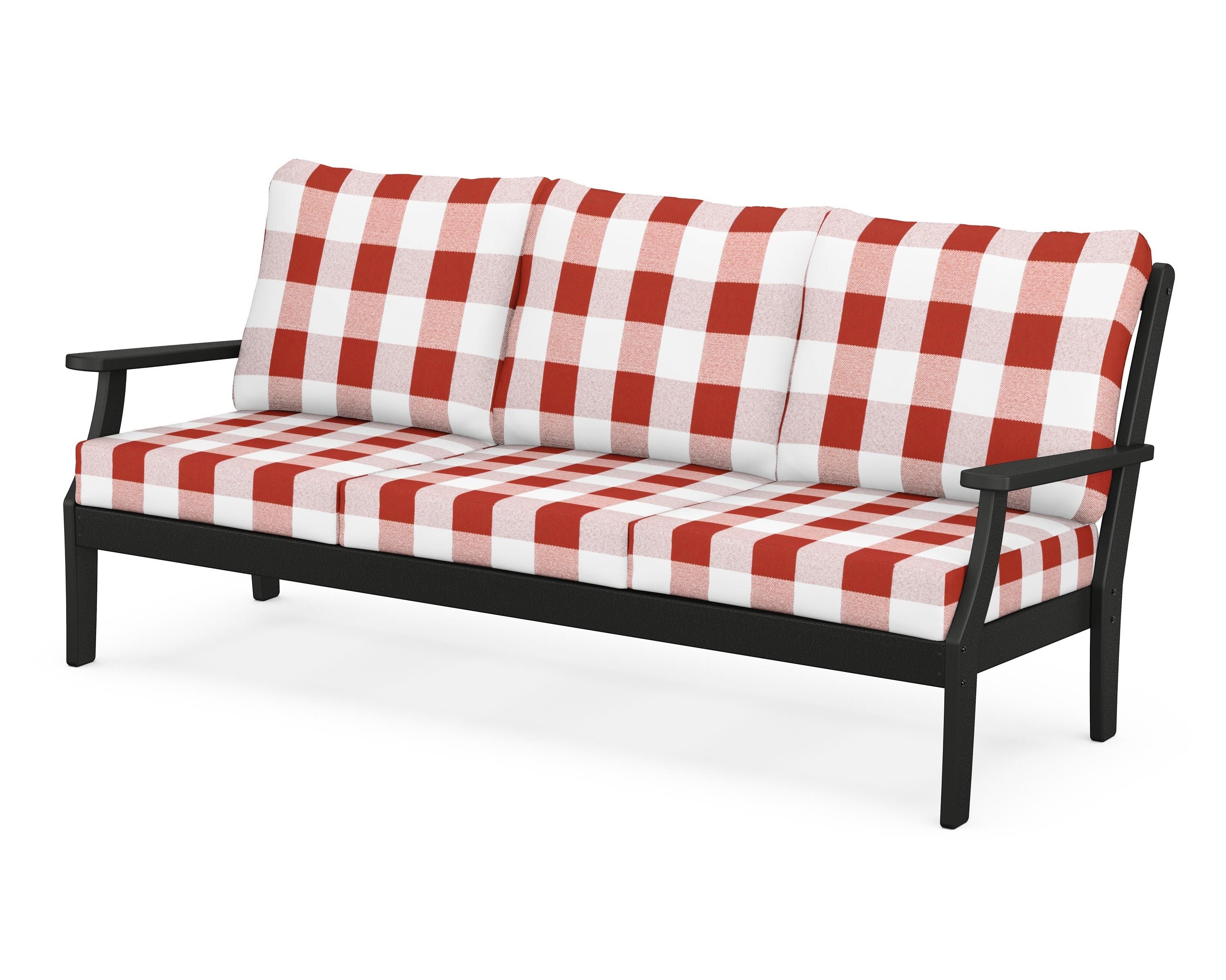 POLYWOOD® Braxton Deep Seating Sofa in Black / Buffalo Plaid Crimson